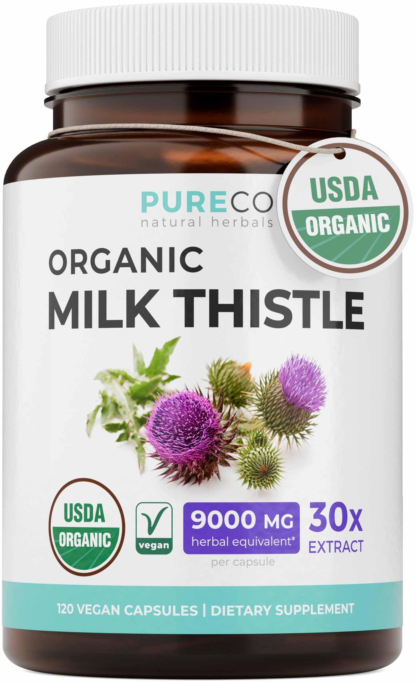 PURE CO Organic Milk Thistle Supplement 300mg front view