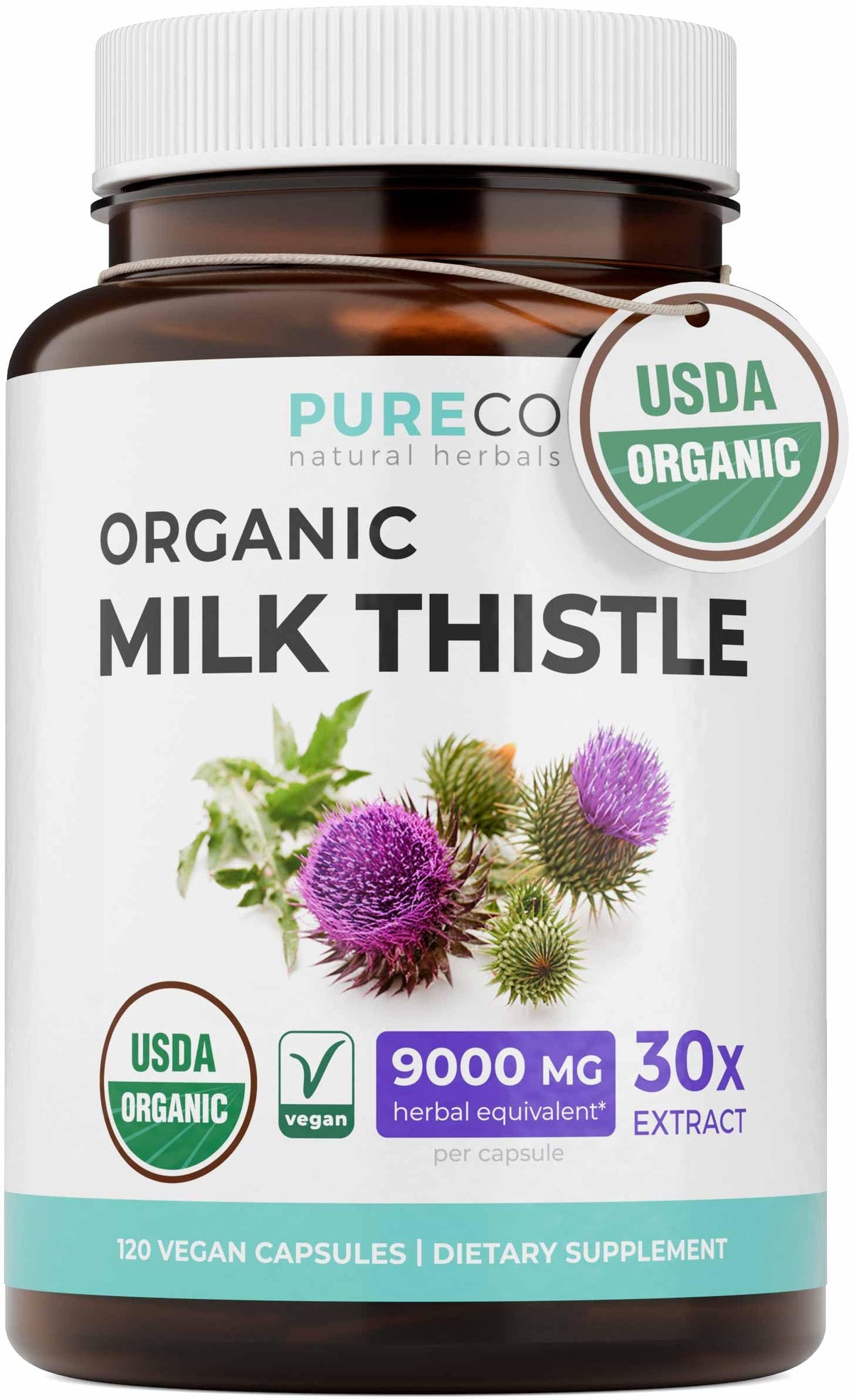 PURE CO Organic Milk Thistle Supplement 300mg front view