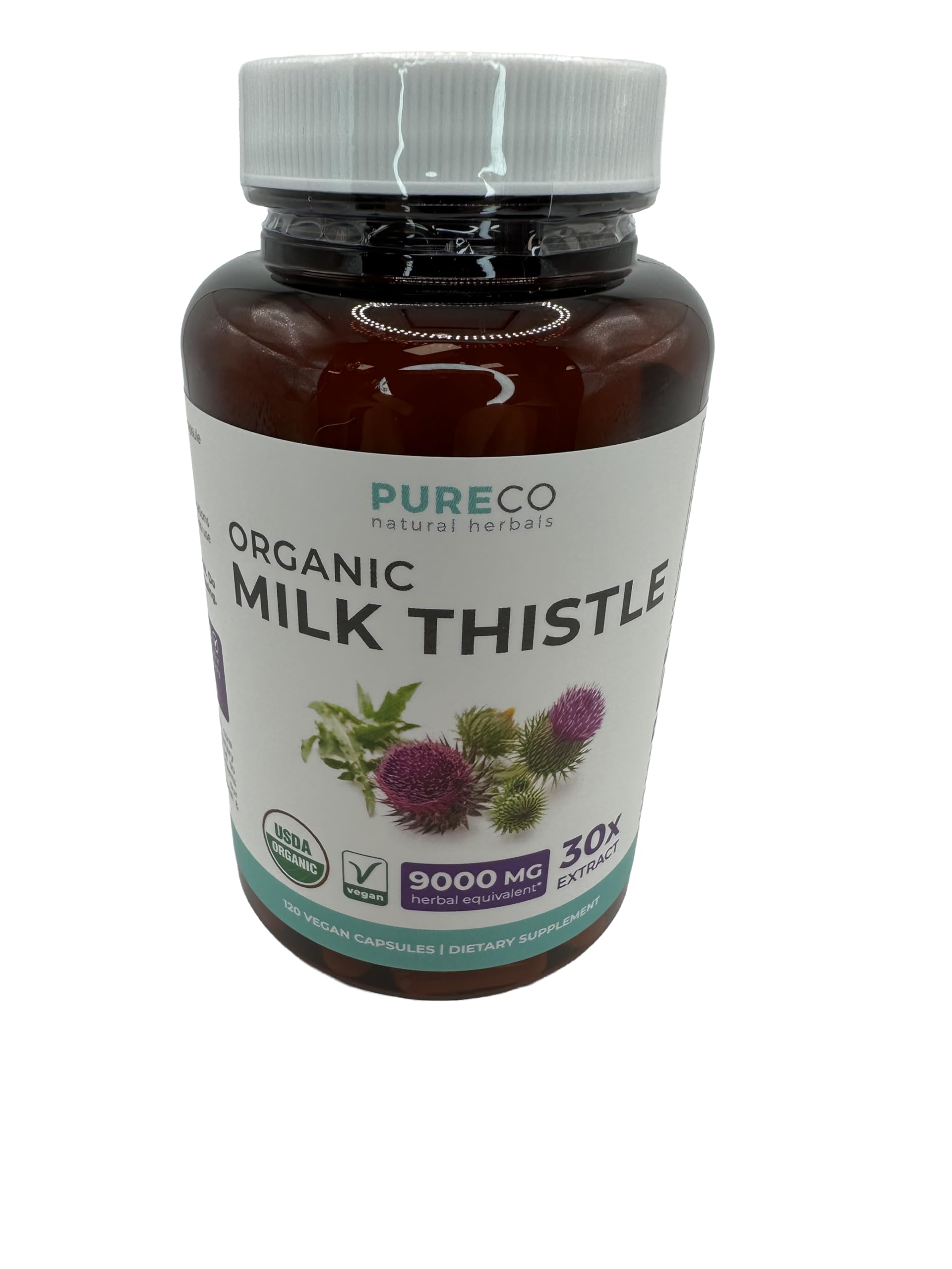 PURE CO Organic Milk Thistle Supplement 300mg packaging