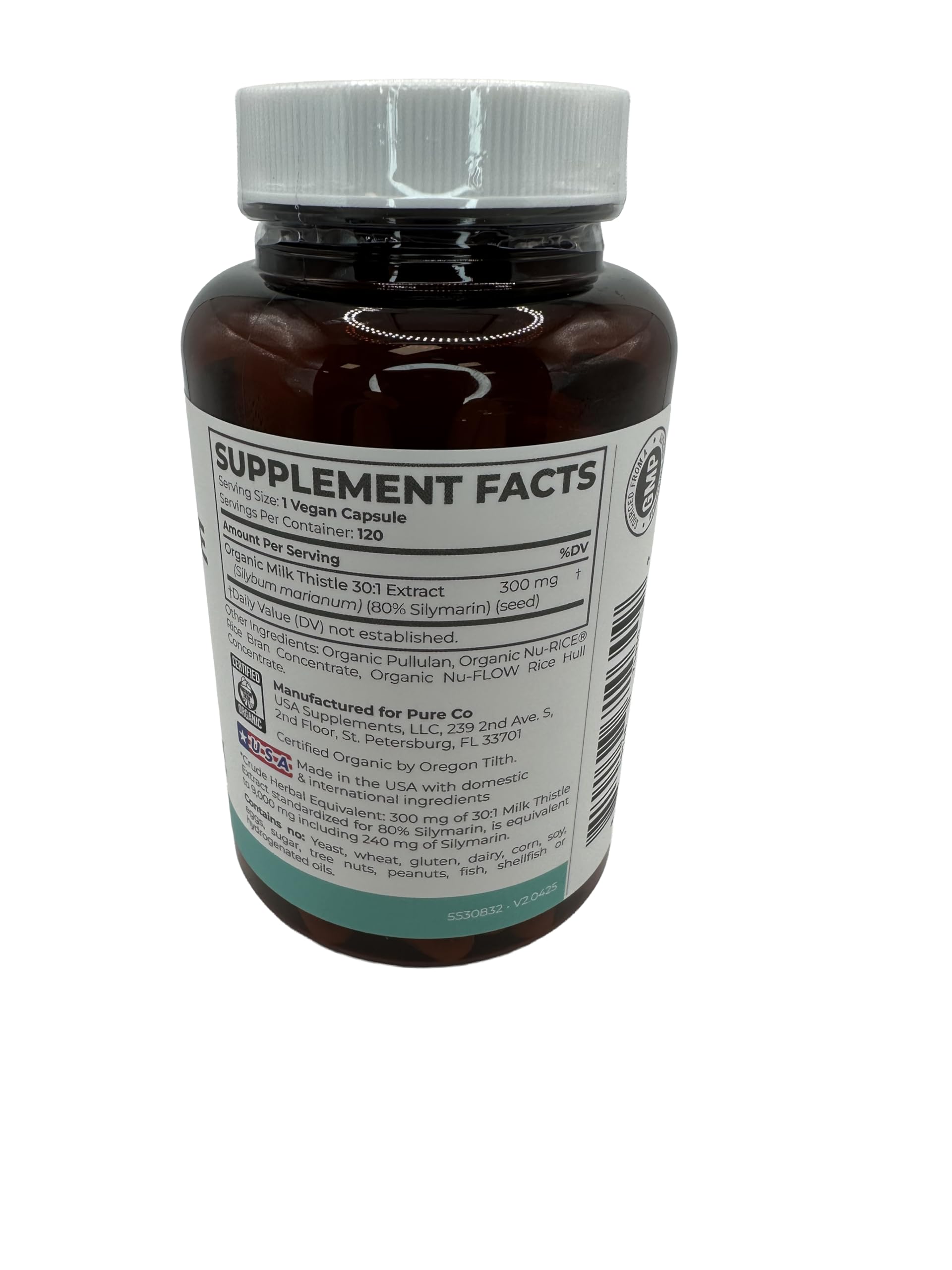 PURE CO Organic Milk Thistle Supplement 300mg with other herbal supplements
