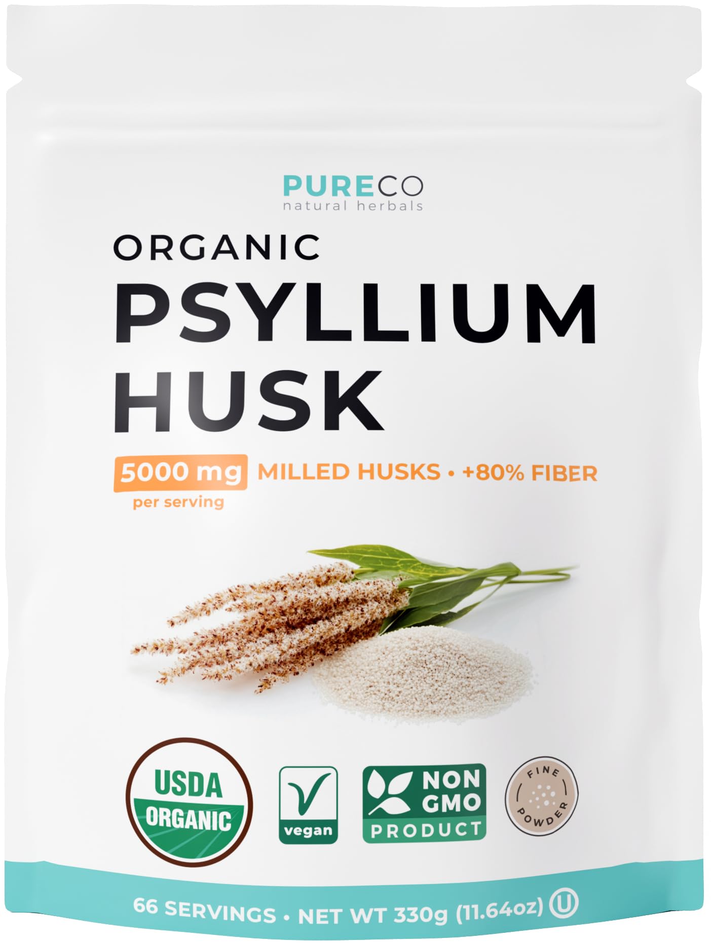 PURE CO Organic Psyllium Husk Powder 358g front view