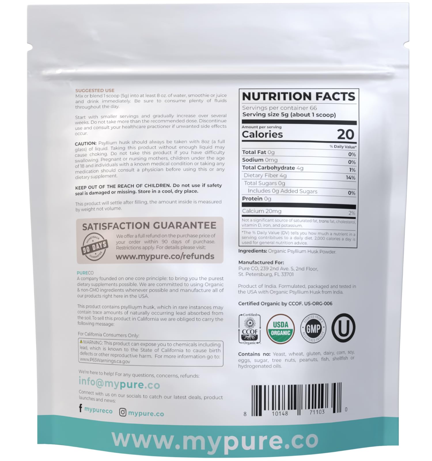 PURE CO Organic Psyllium Husk Powder used in baking