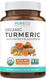 PURE CO Organic Turmeric Capsules front view with label