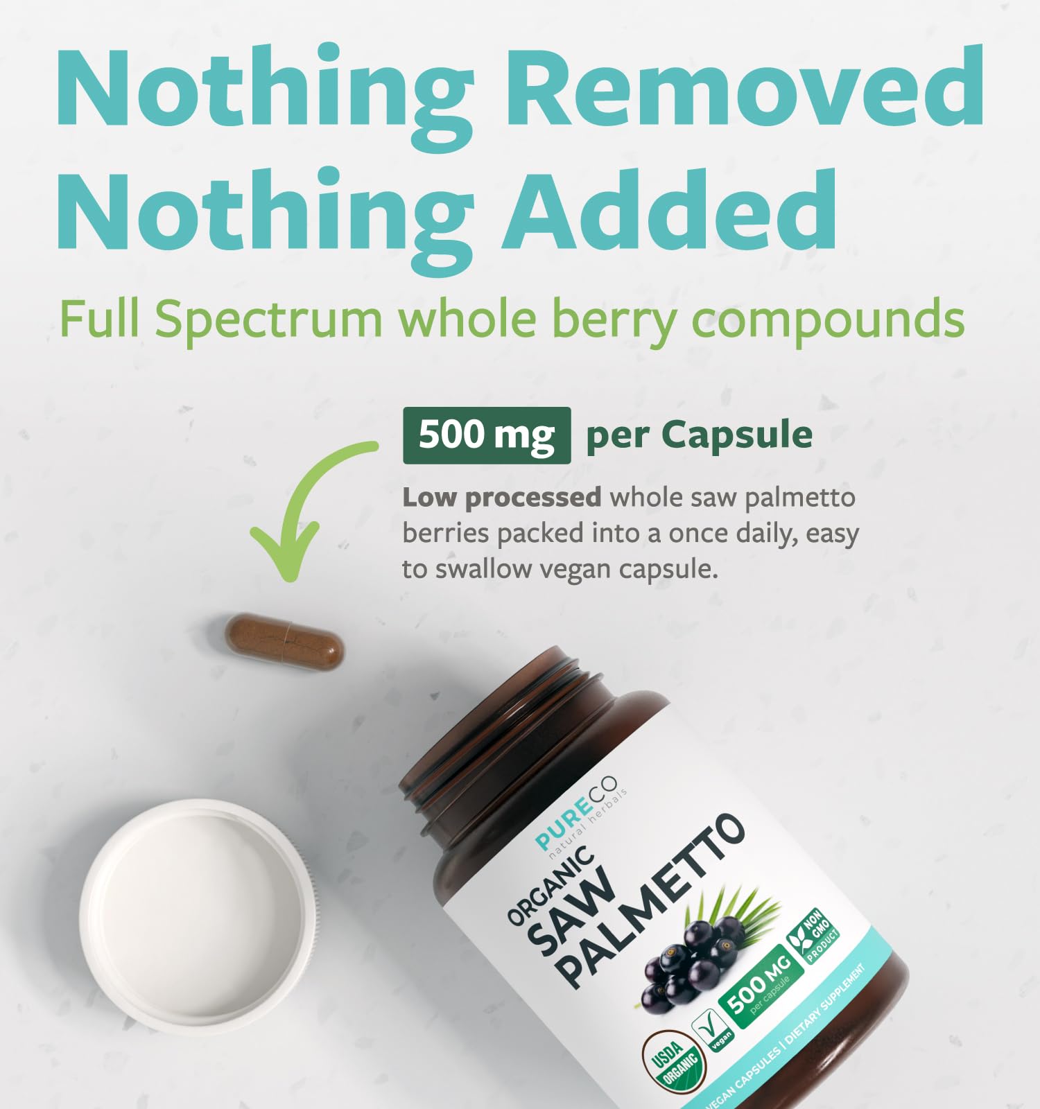 PURE CO Saw Palmetto Supplement bottle side view