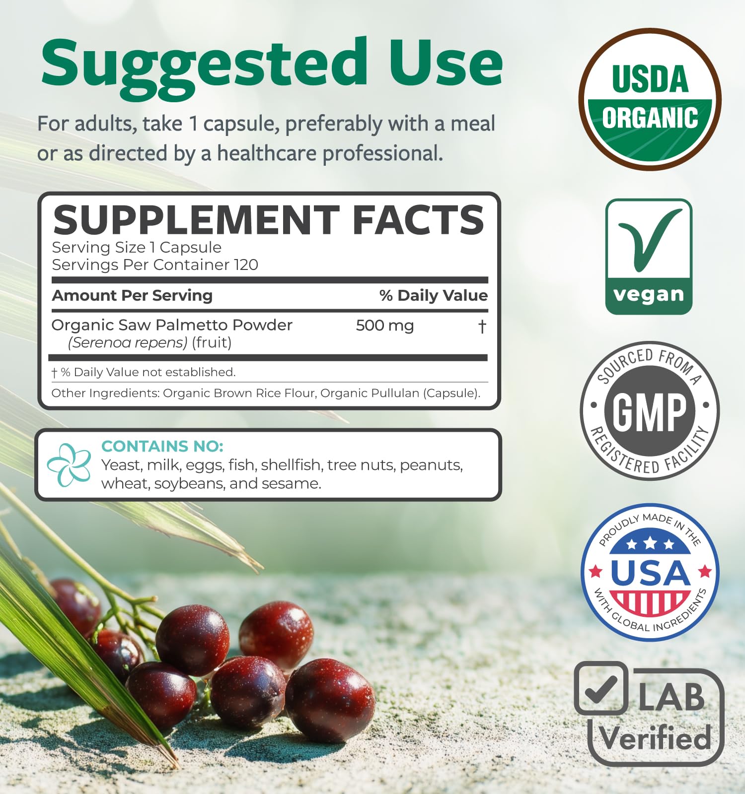 PURE CO Saw Palmetto Supplement on a wooden table