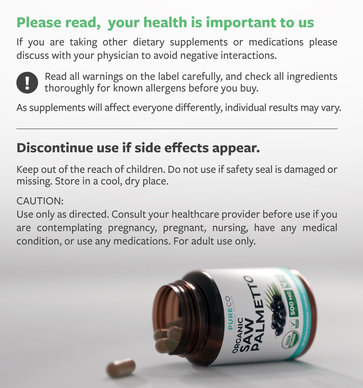 PURE CO Saw Palmetto Supplement packaging details