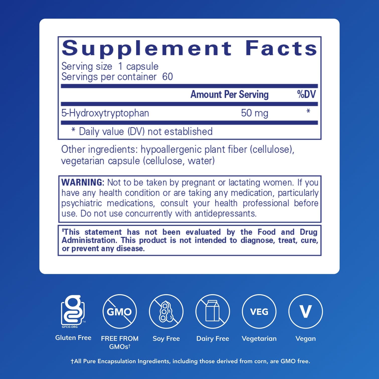 Pure Encapsulations 5-HTP 50mg supplement bottle side view