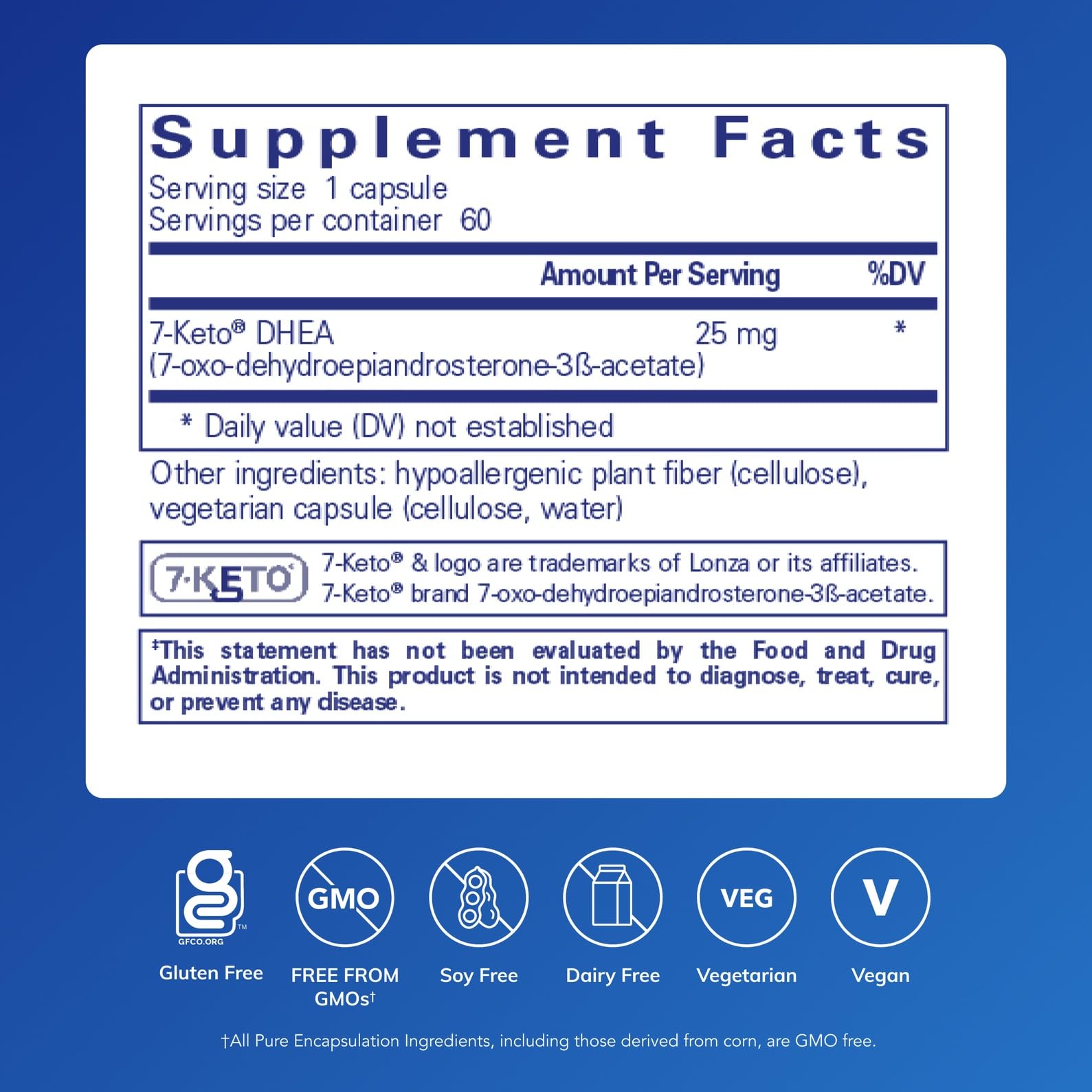 Pure Encapsulations 7-Keto DHEA Supplement 25mg capsule bottle side view