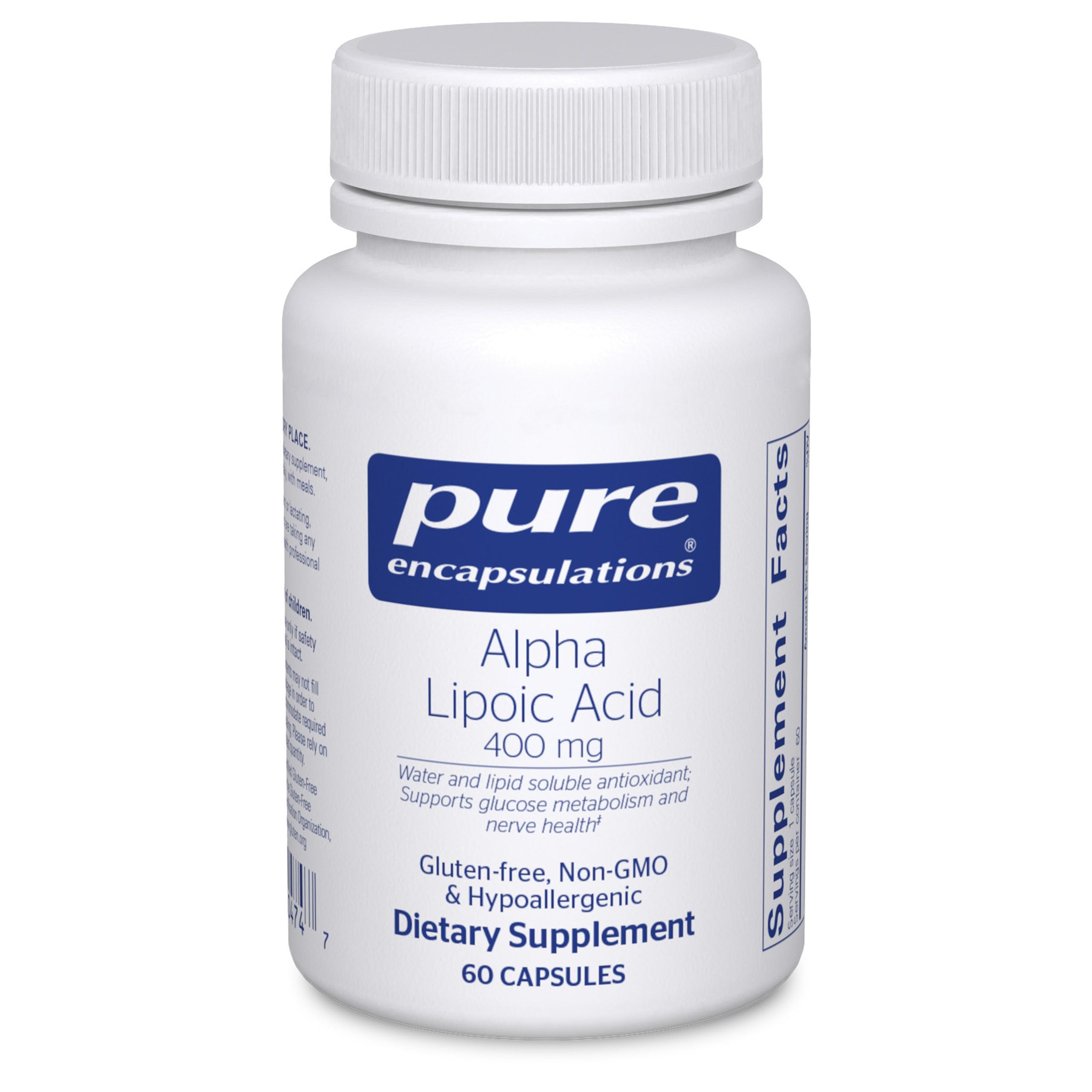Pure Encapsulations Alpha Lipoic Acid 400mg supplement front view