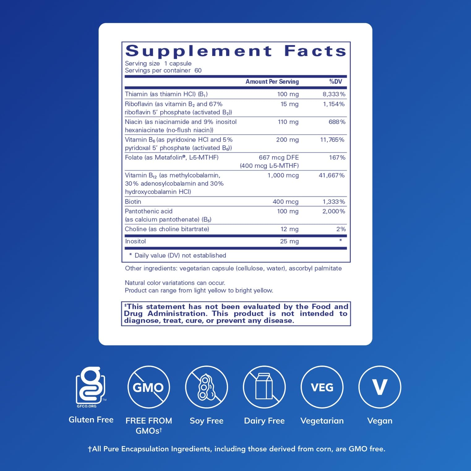 Pure Encapsulations B-Complex 200mg Vitamin B6 capsule side view
