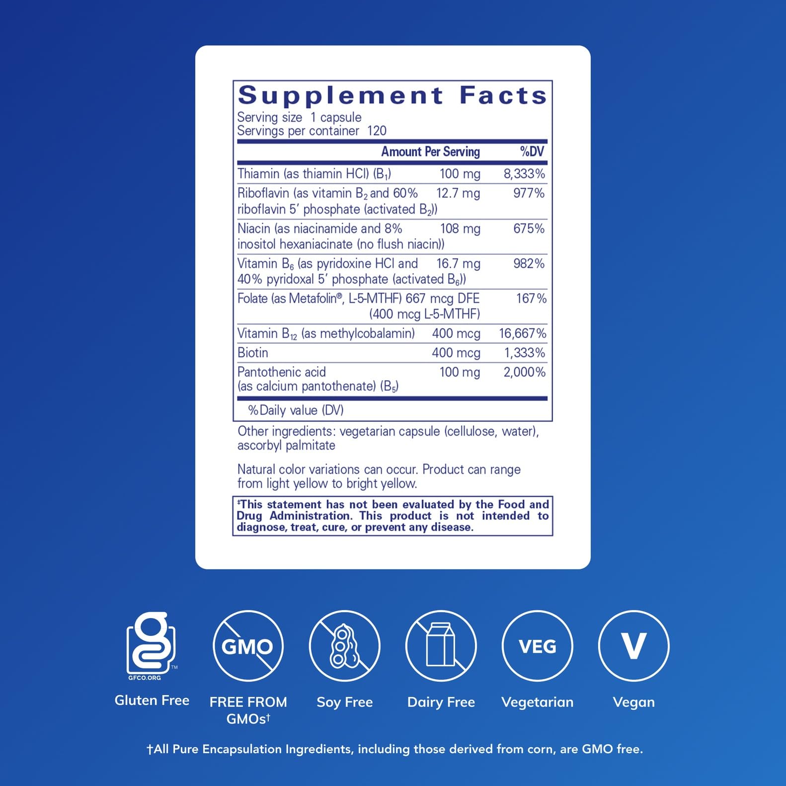 Pure Encapsulations B-Complex Supplement 100mg side view