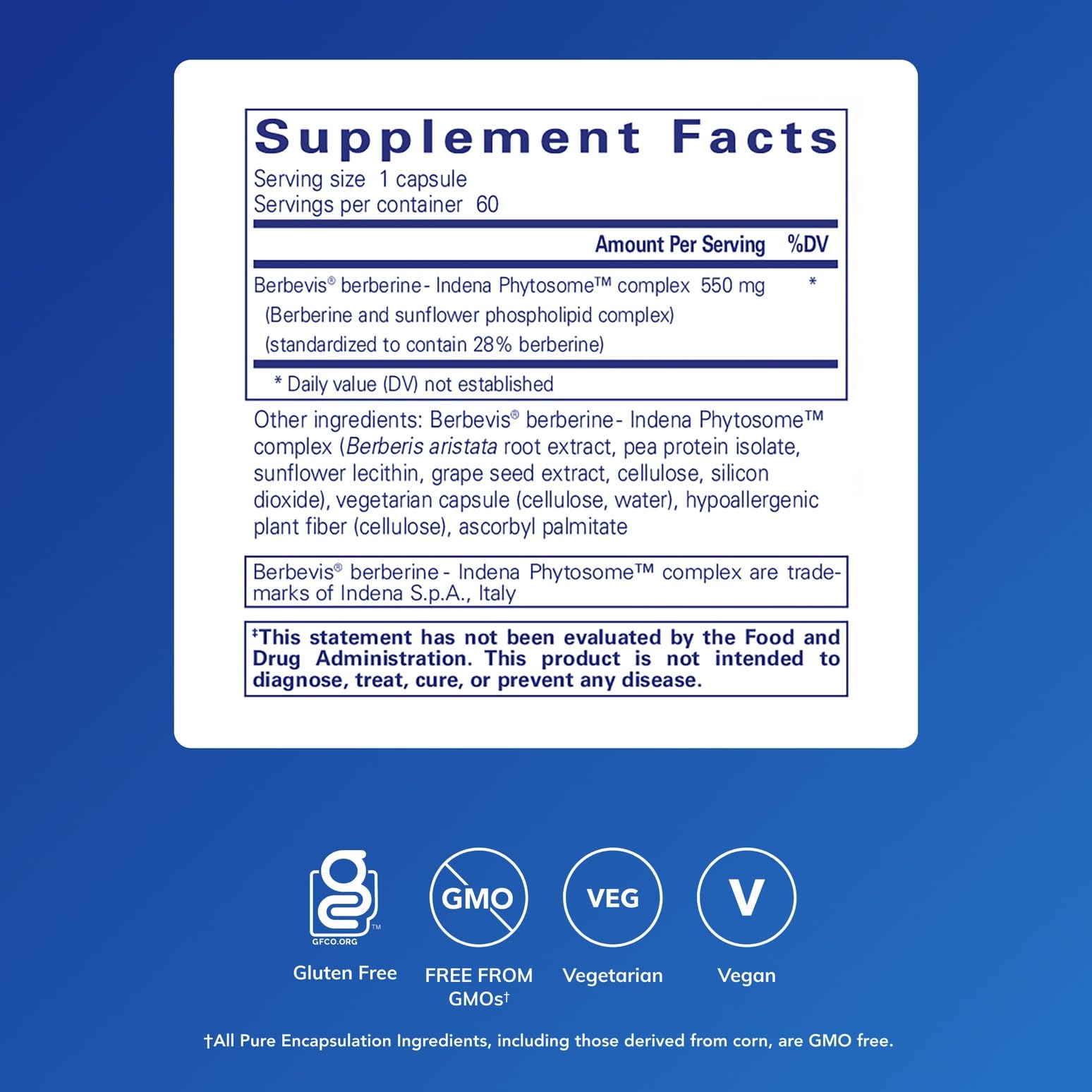 Pure Encapsulations Berberine UltraSorb 550mg supplement side view