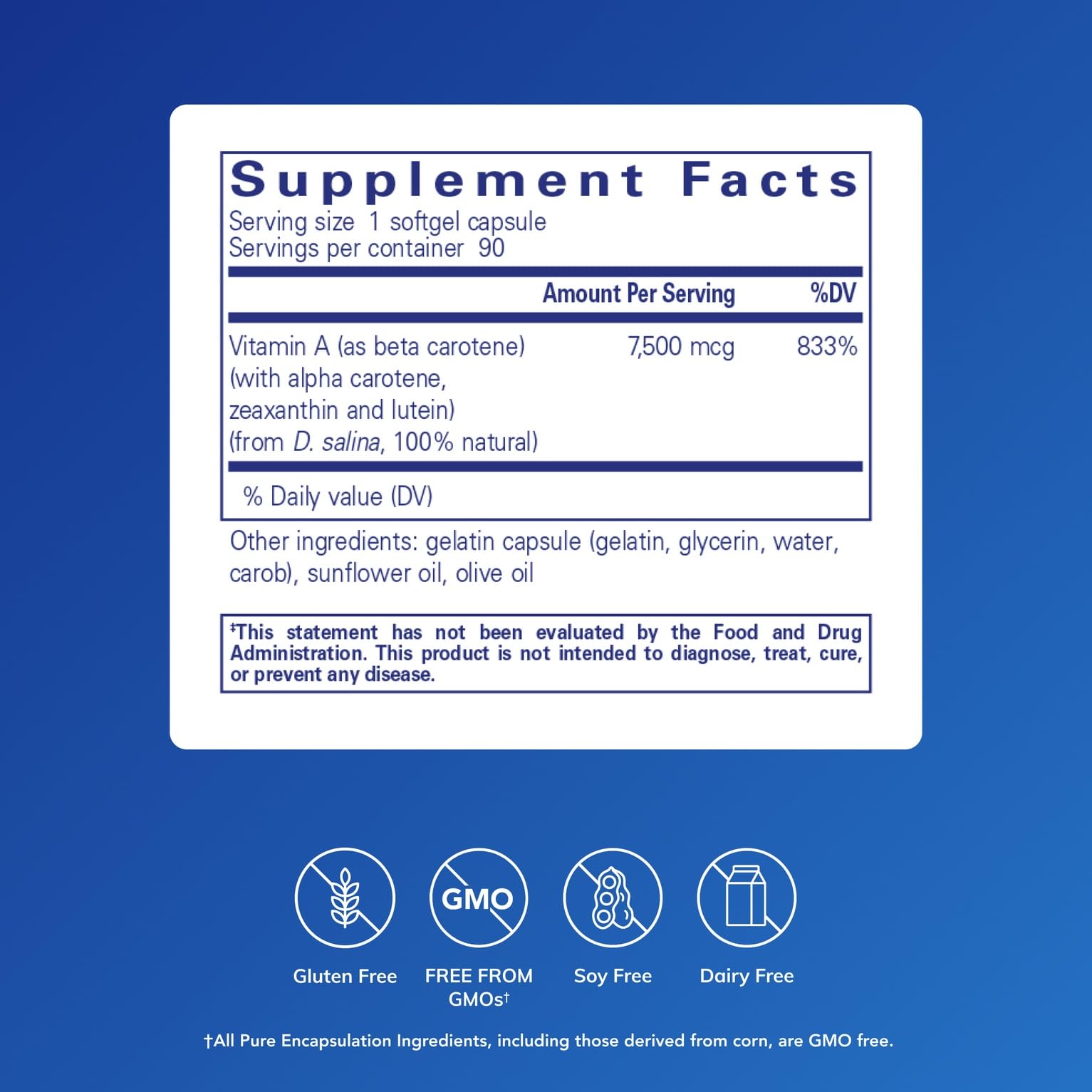 Pure Encapsulations Beta Carotene supplement packaging