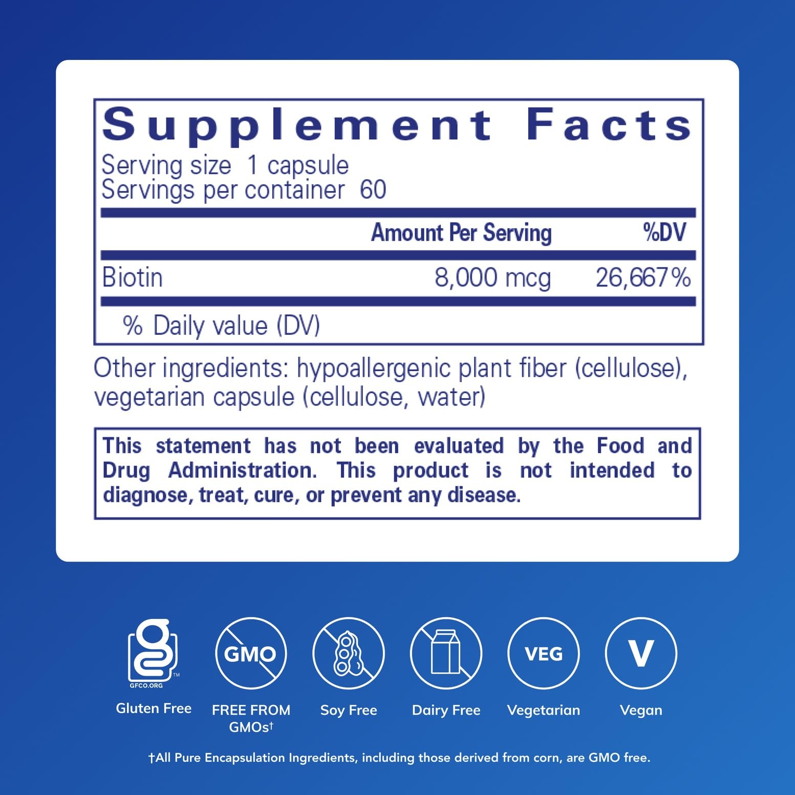 Pure Encapsulations Biotin Supplement 8000 mcg capsule side view