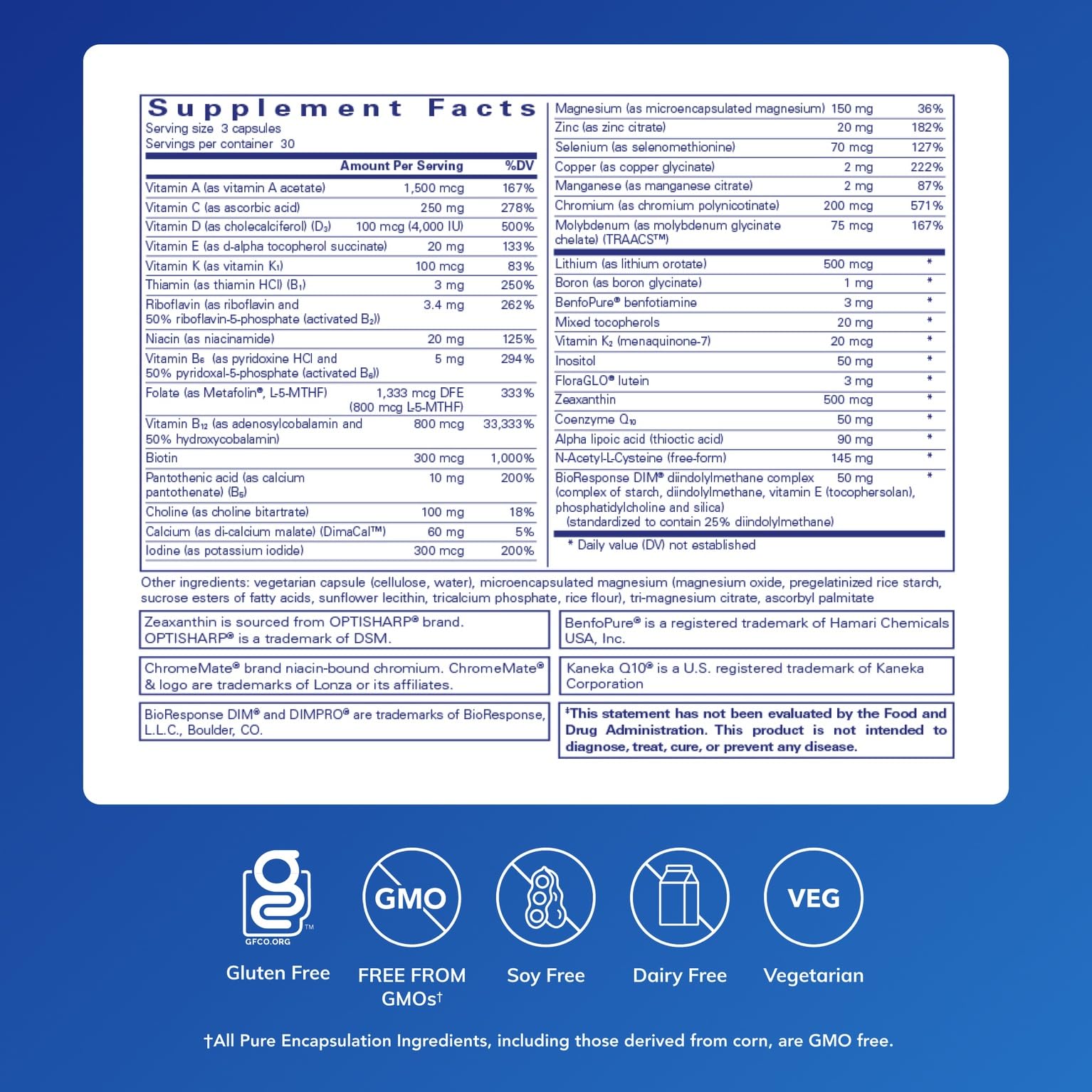 Pure Encapsulations Blended Vitamin & Mineral Supplement side view