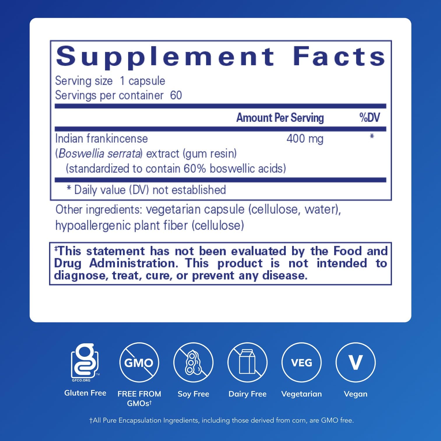 Pure Encapsulations Boswellia Serrata 400mg supplement side view