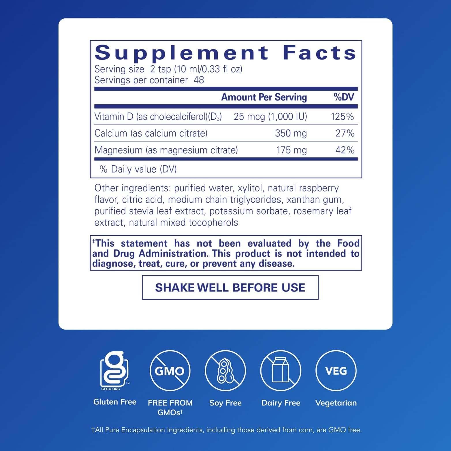 Pure Encapsulations Cal/Mag/D Liquid Calcium Supplement 630g back view