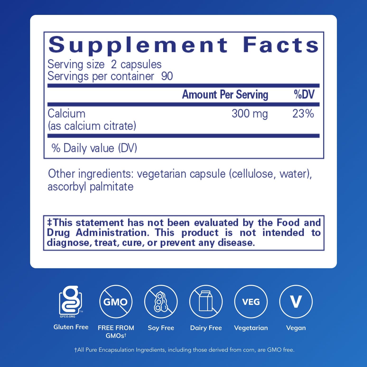 Pure Encapsulations Calcium Citrate 300mg side view of bottle