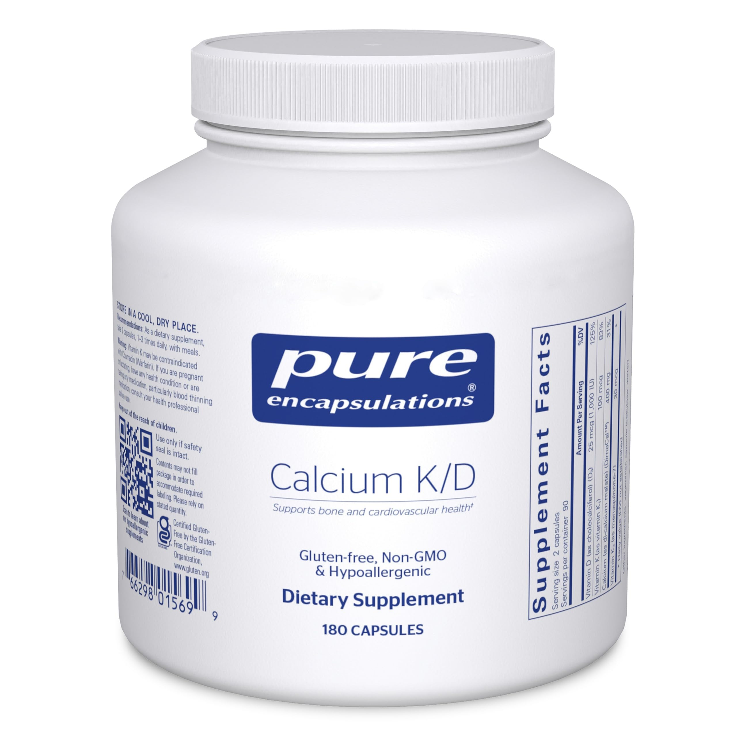 Pure Encapsulations Calcium K/D 400mg 60 Capsules front view