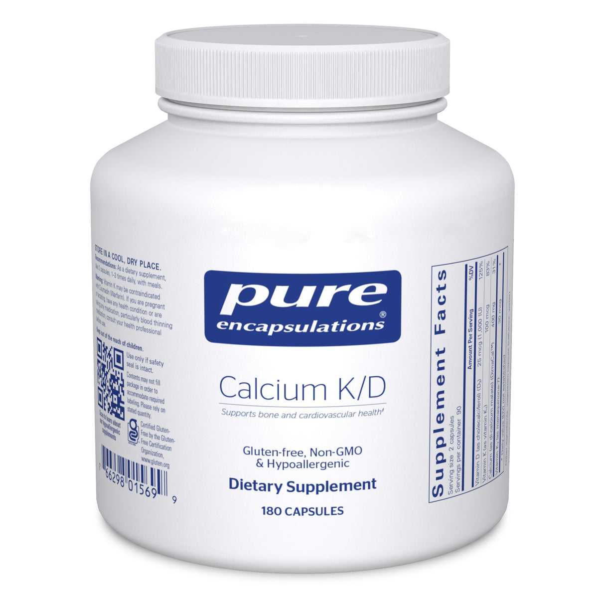Pure Encapsulations Calcium K/D 400mg 60 Capsules front view