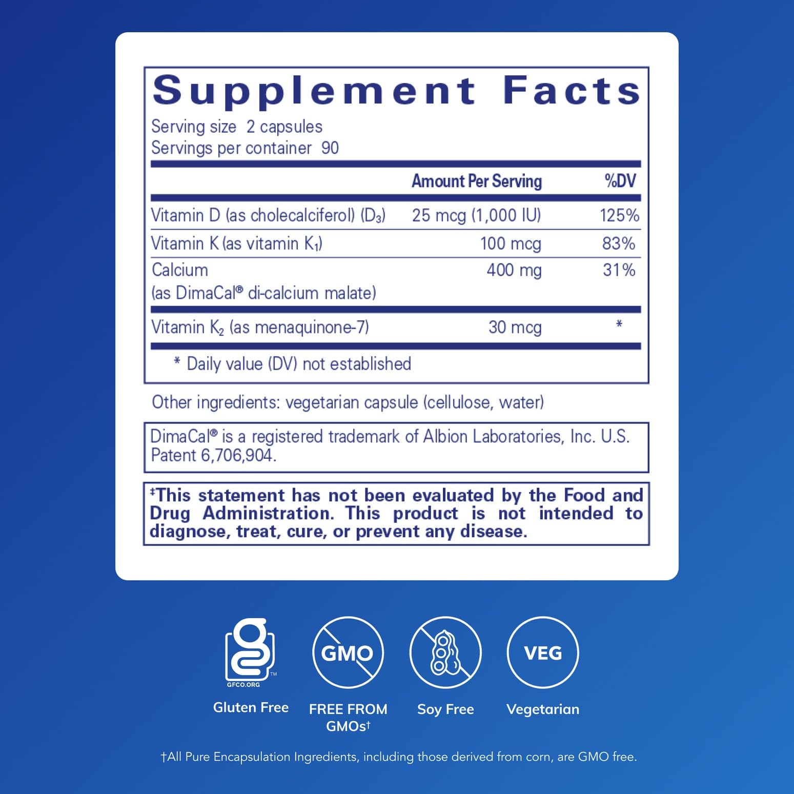 Pure Encapsulations Calcium K/D 400mg 60 Capsules side view