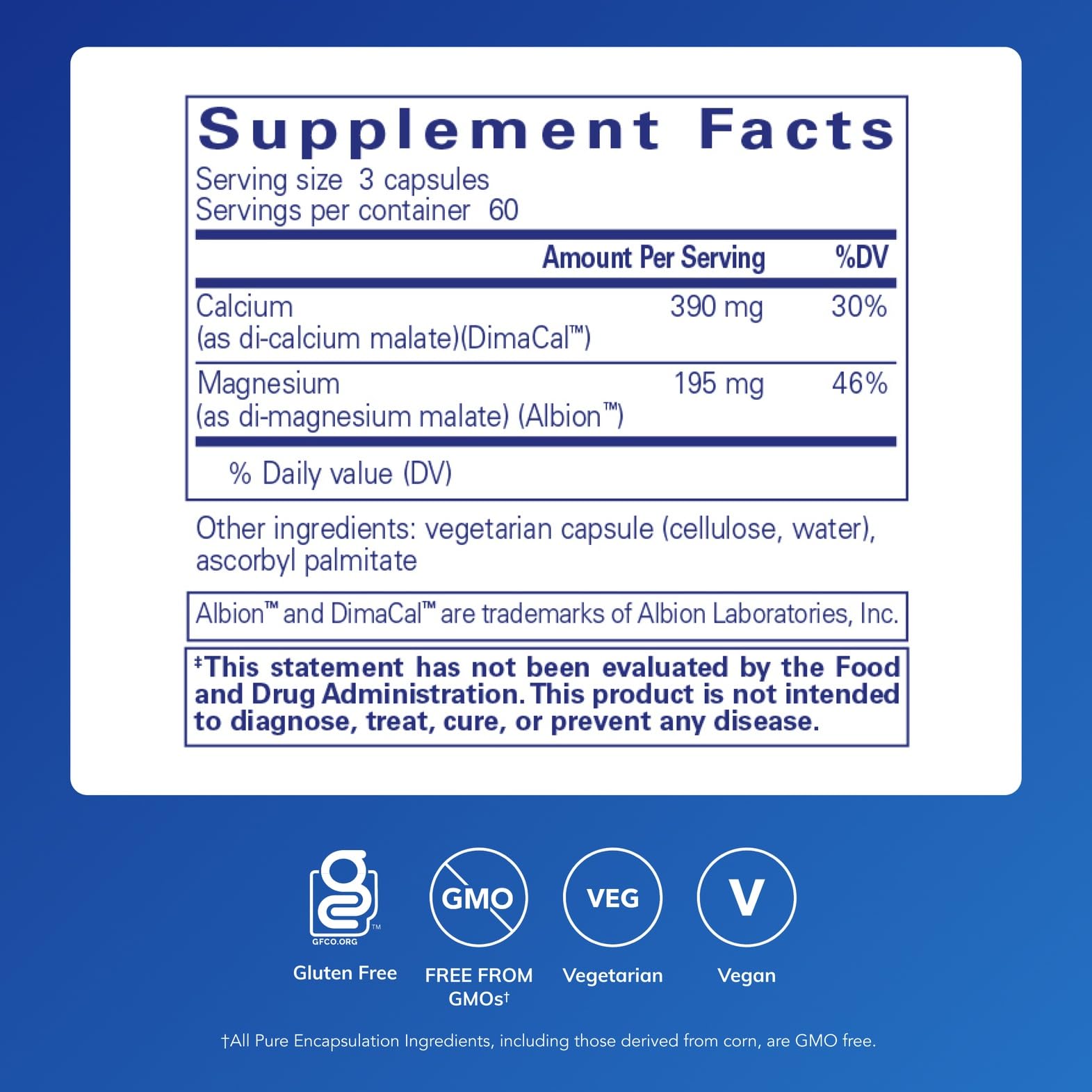 Pure Encapsulations Calcium Magnesium Supplement side view