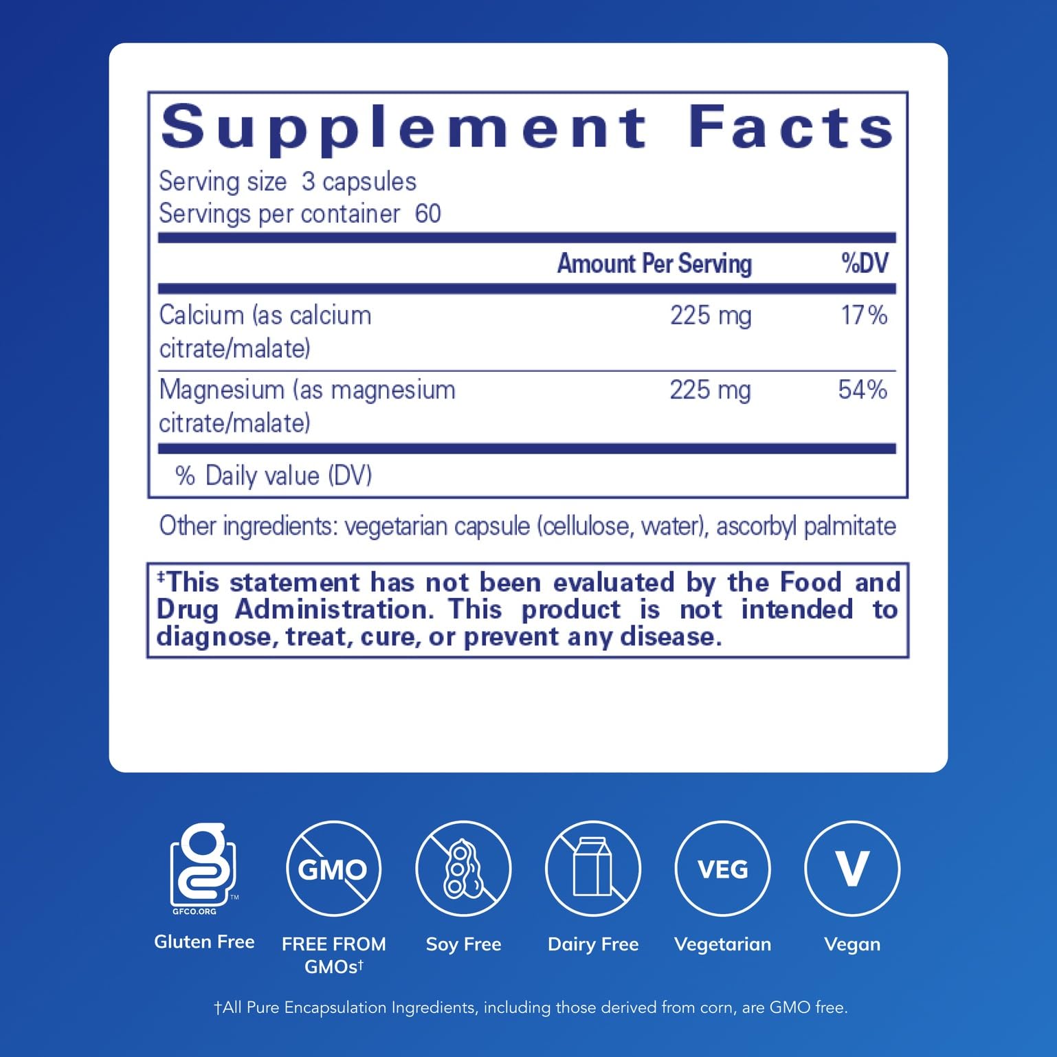 Pure Encapsulations Calcium Magnesium Supplement side view showing capsule details