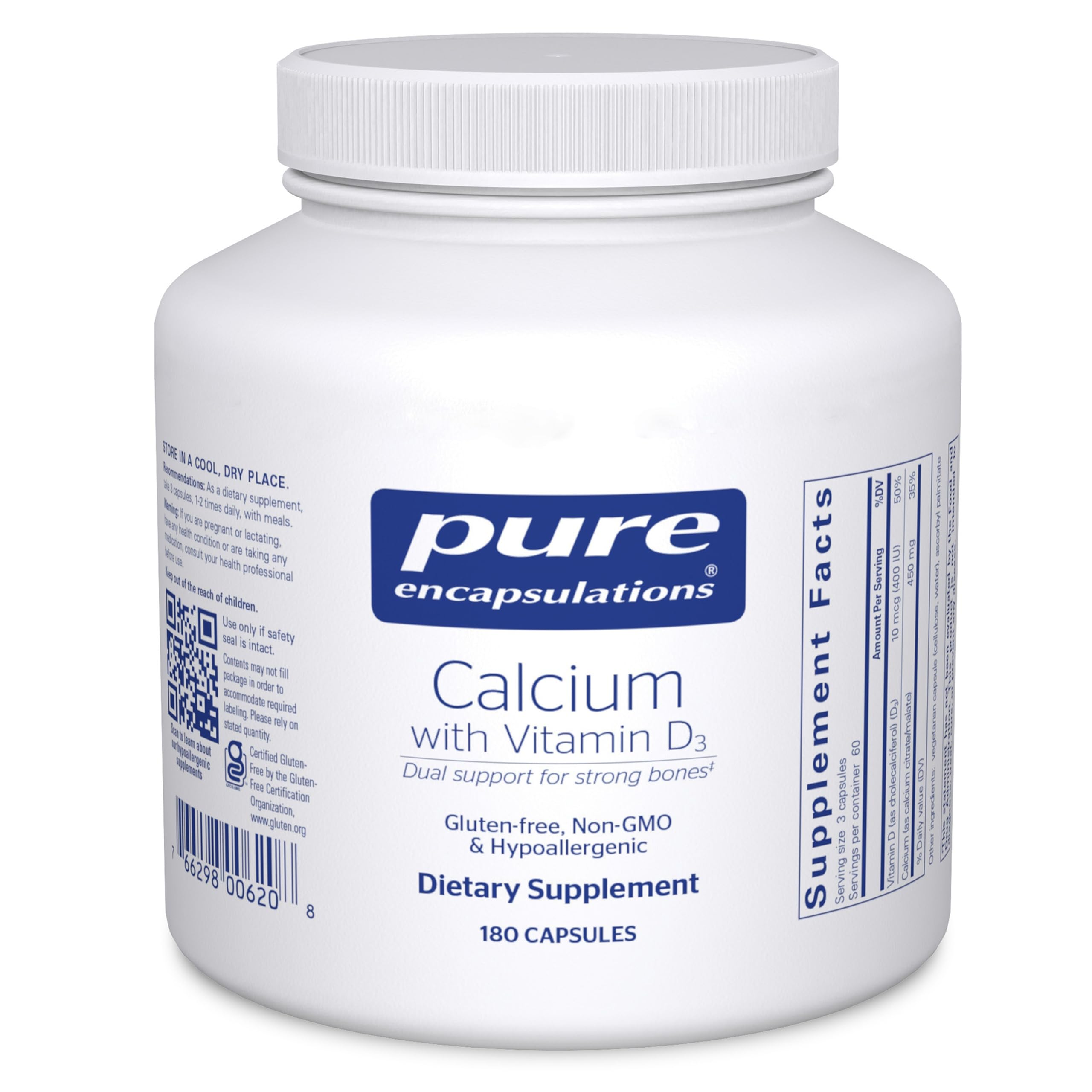 Pure Encapsulations Calcium with Vitamin D 450mg 90 capsules front view