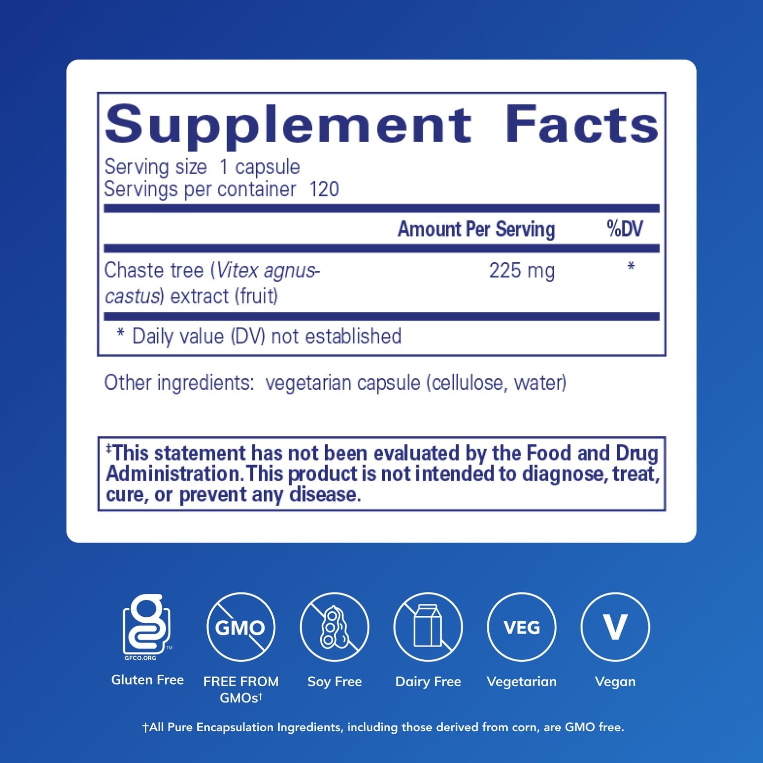 Pure Encapsulations Chaste Tree 225 mg supplement side view