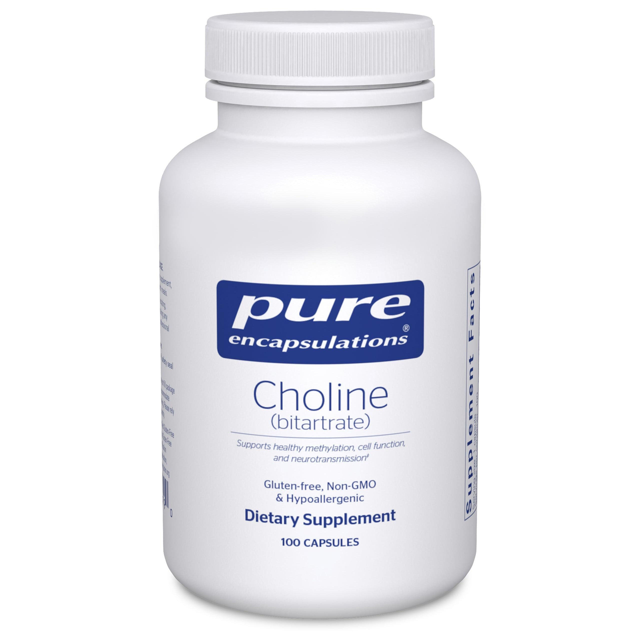 Pure Encapsulations Choline Bitartrate 275mg vegan capsules front view