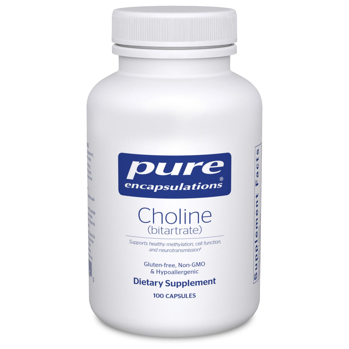Pure Encapsulations Choline Bitartrate 275mg vegan capsules front view