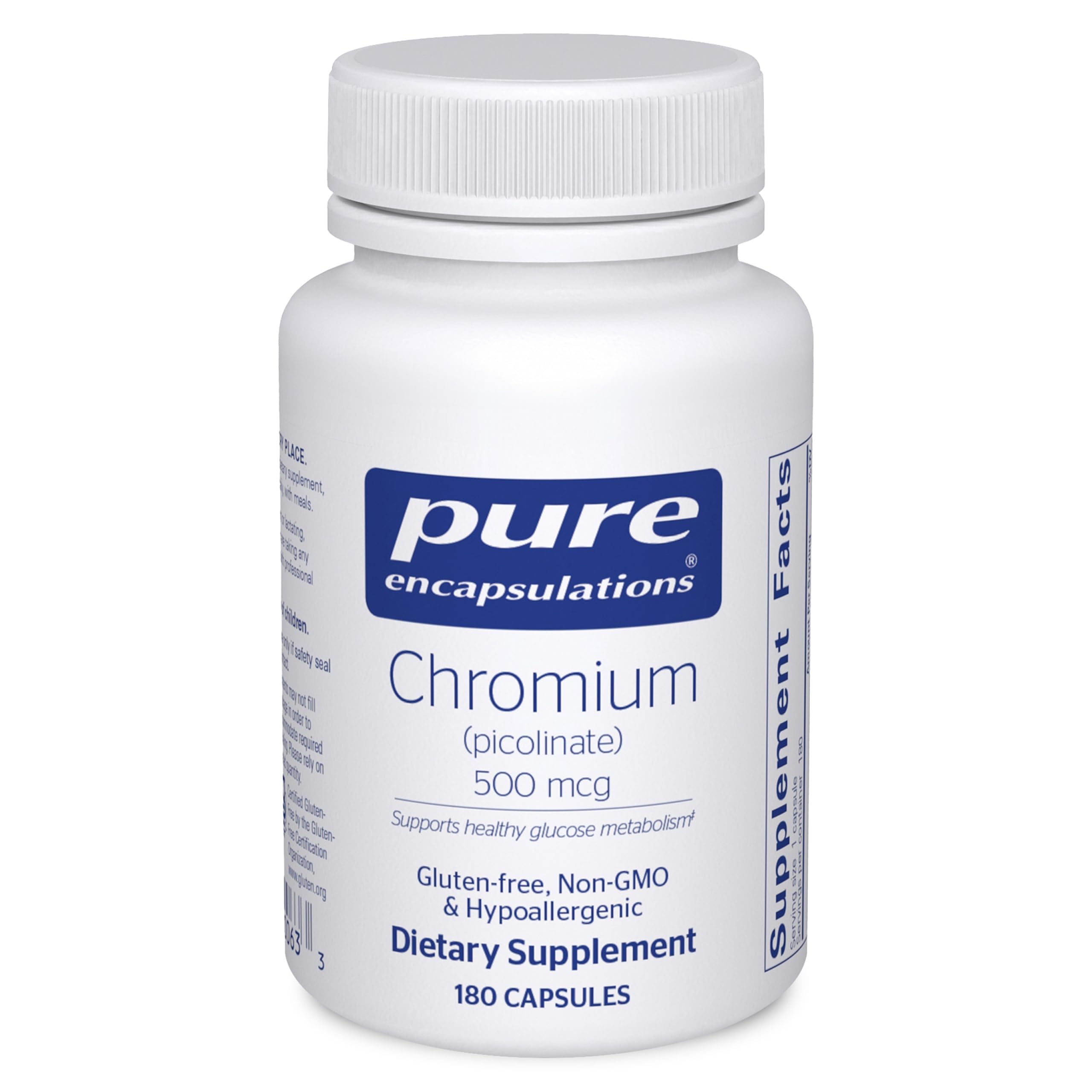 Pure Encapsulations Chromium Picolinate 500 mcg supplement front view
