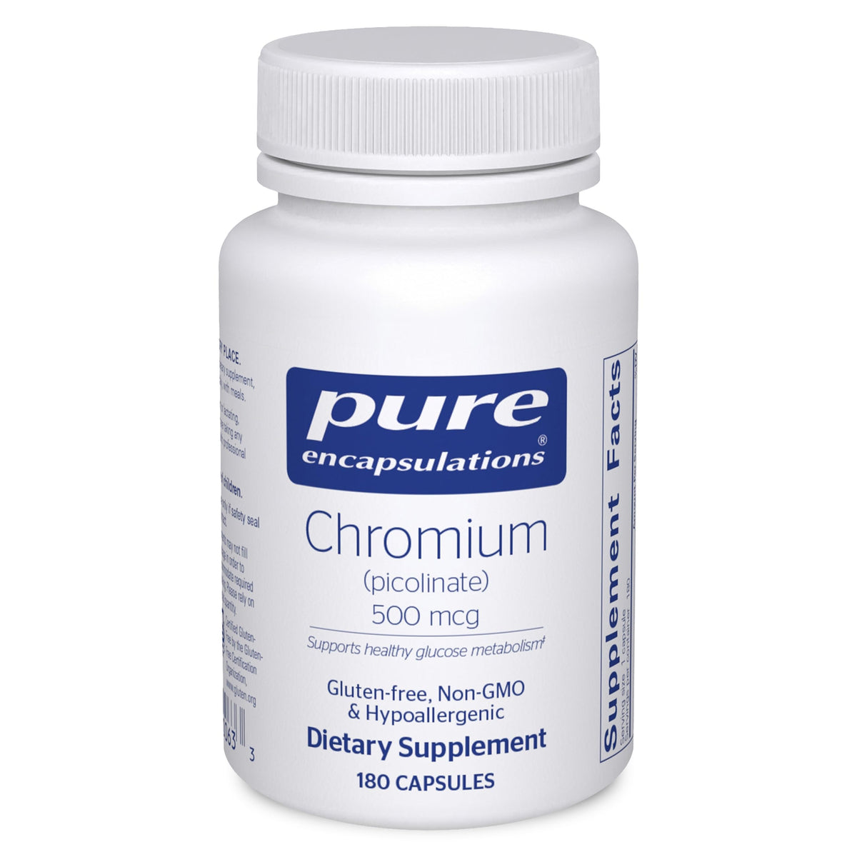 Pure Encapsulations Chromium Picolinate 500 mcg supplement front view
