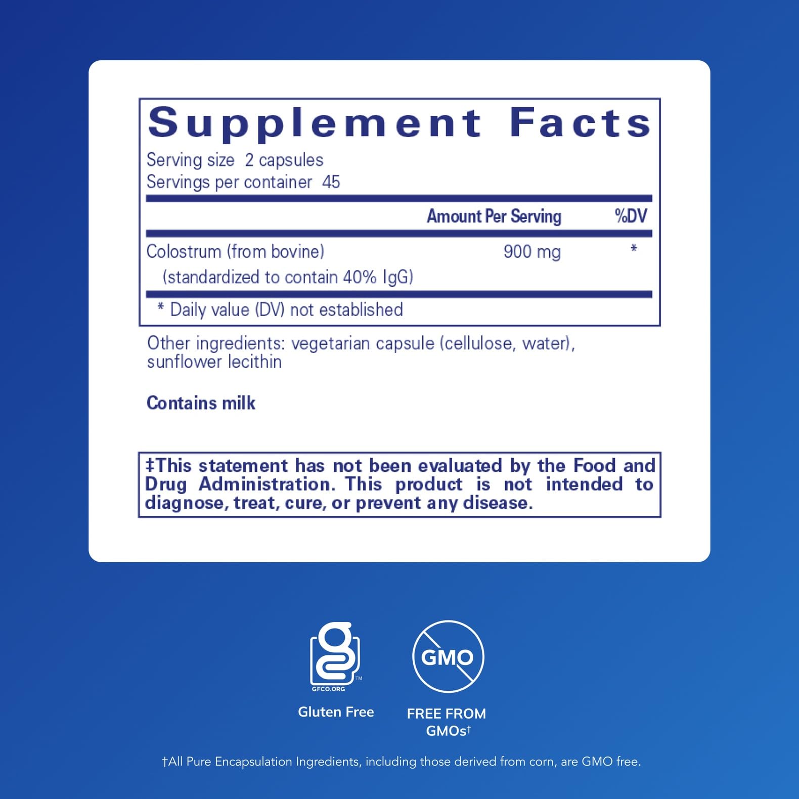 Pure Encapsulations Colostrum Capsules 900mg side view