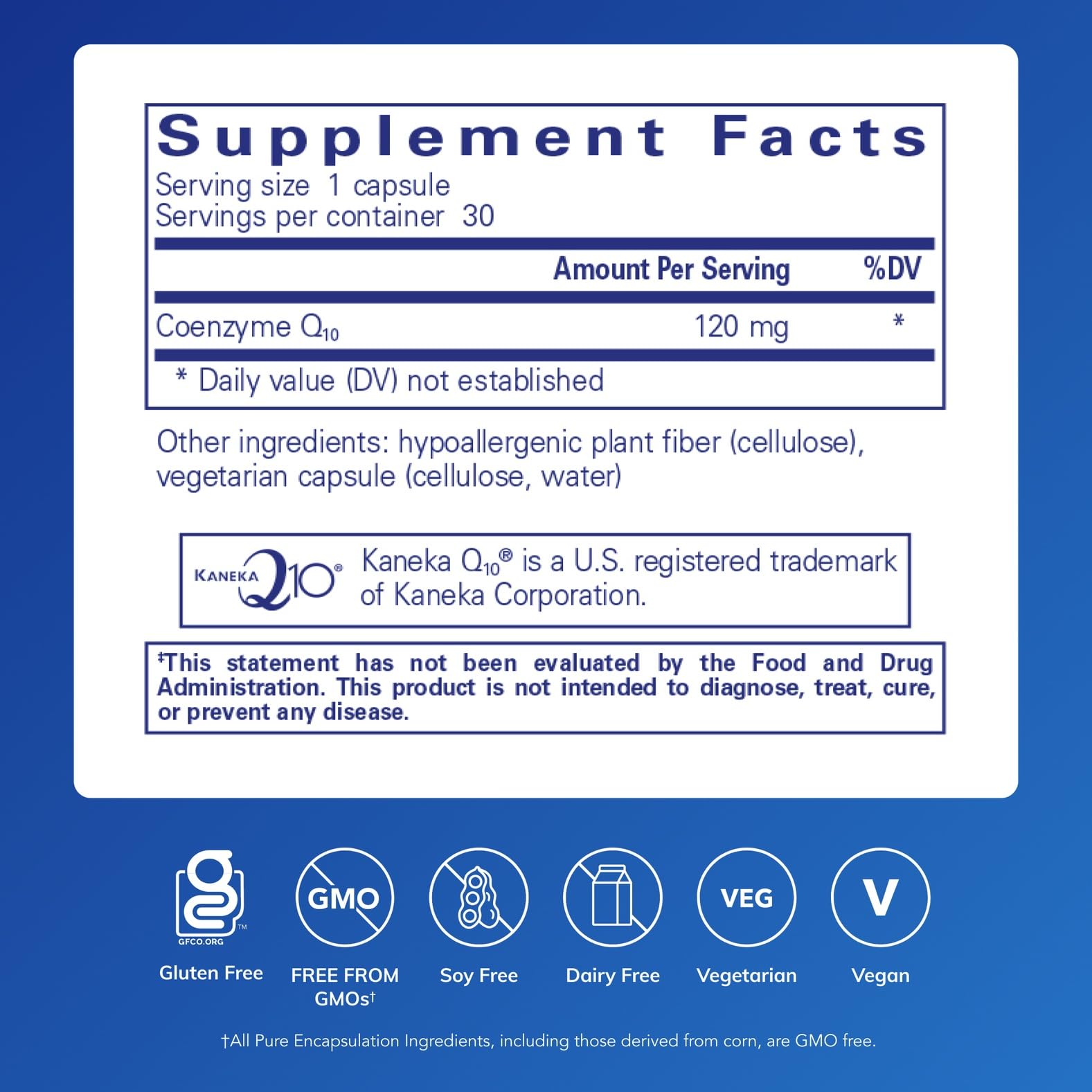 Pure Encapsulations CoQ10 120mg 30 Vegetarian Capsules side view