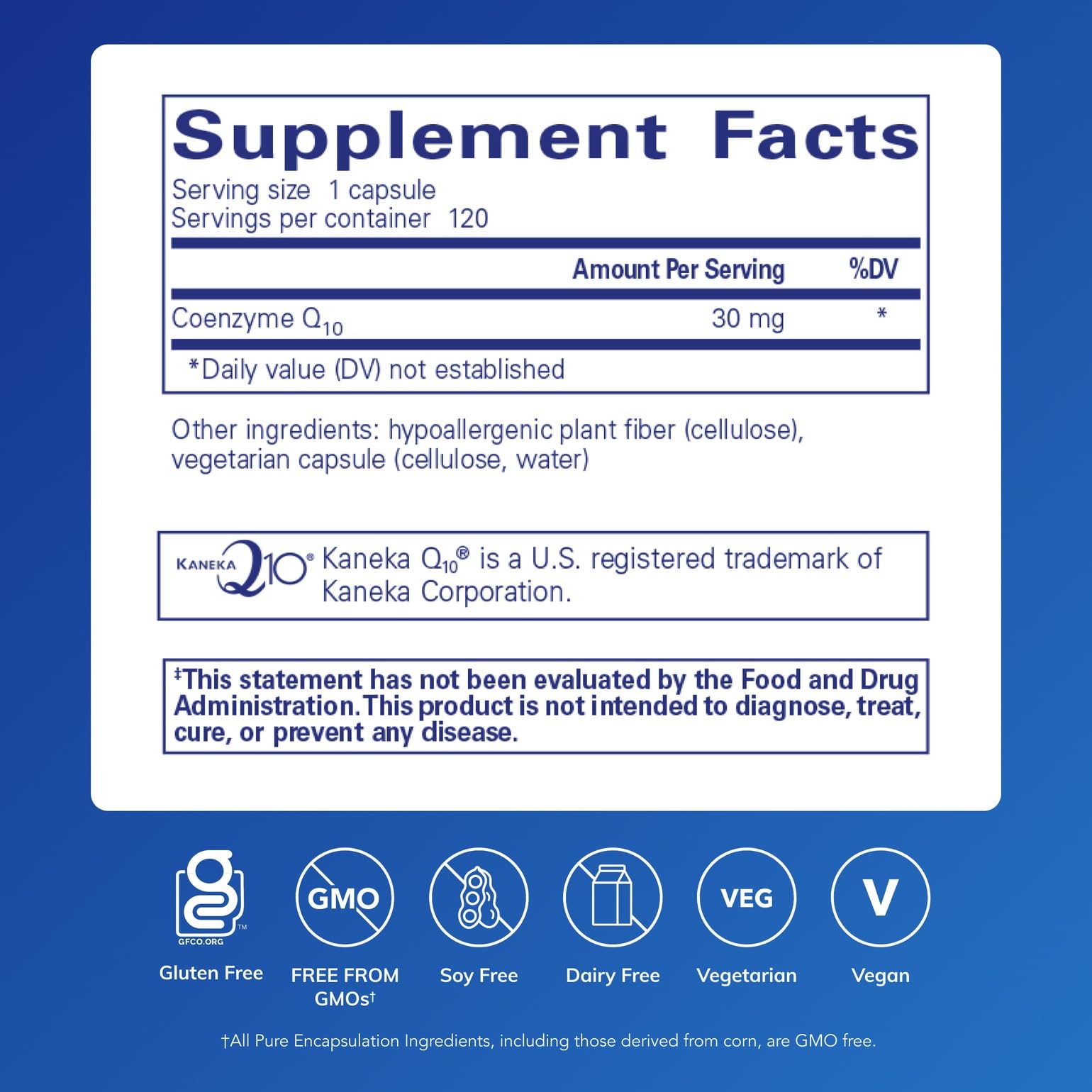 Pure Encapsulations CoQ10 30mg vegetarian capsules side view