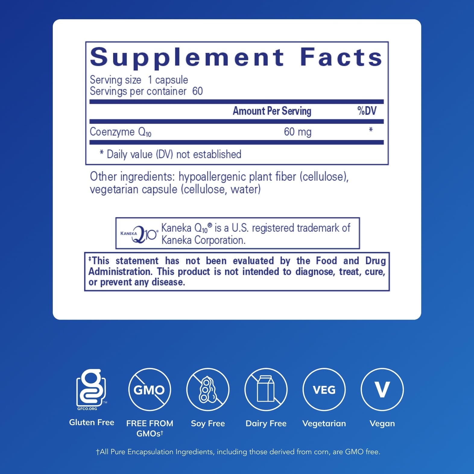 Pure Encapsulations CoQ10 60mg vegetarian capsules side view
