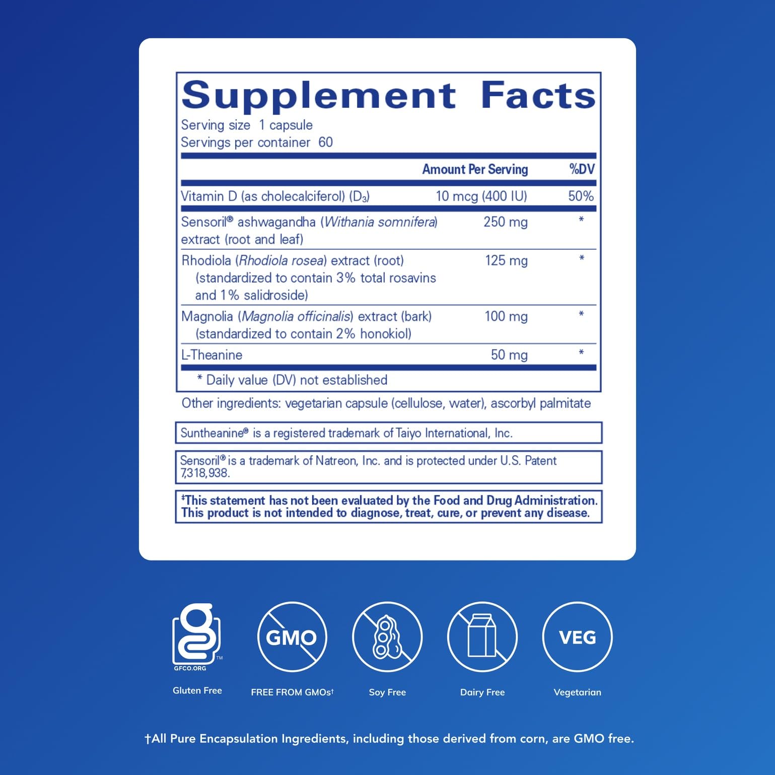 Pure Encapsulations Cortisol Calm bottle side view