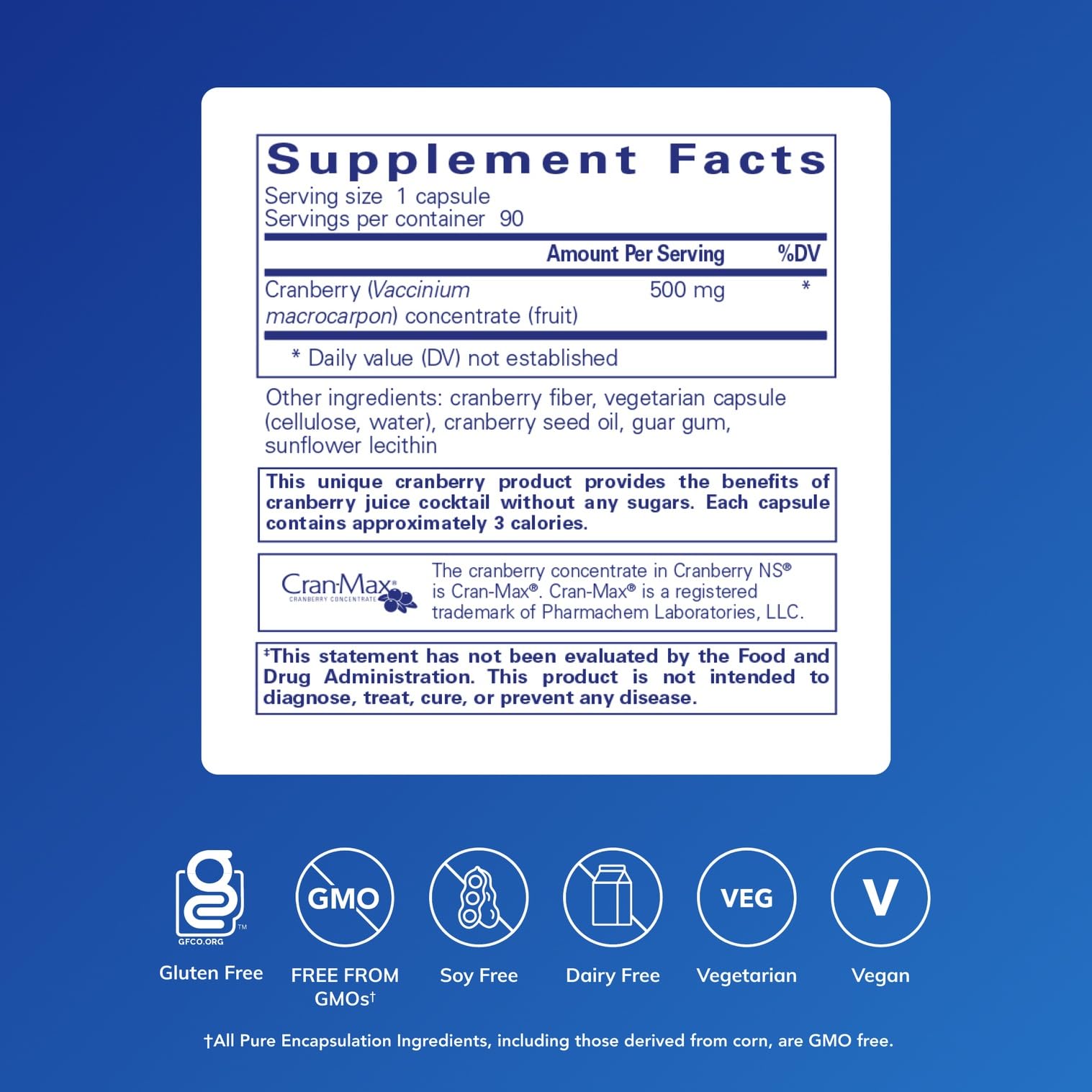 Pure Encapsulations Cranberry NS 500mg Capsules side view