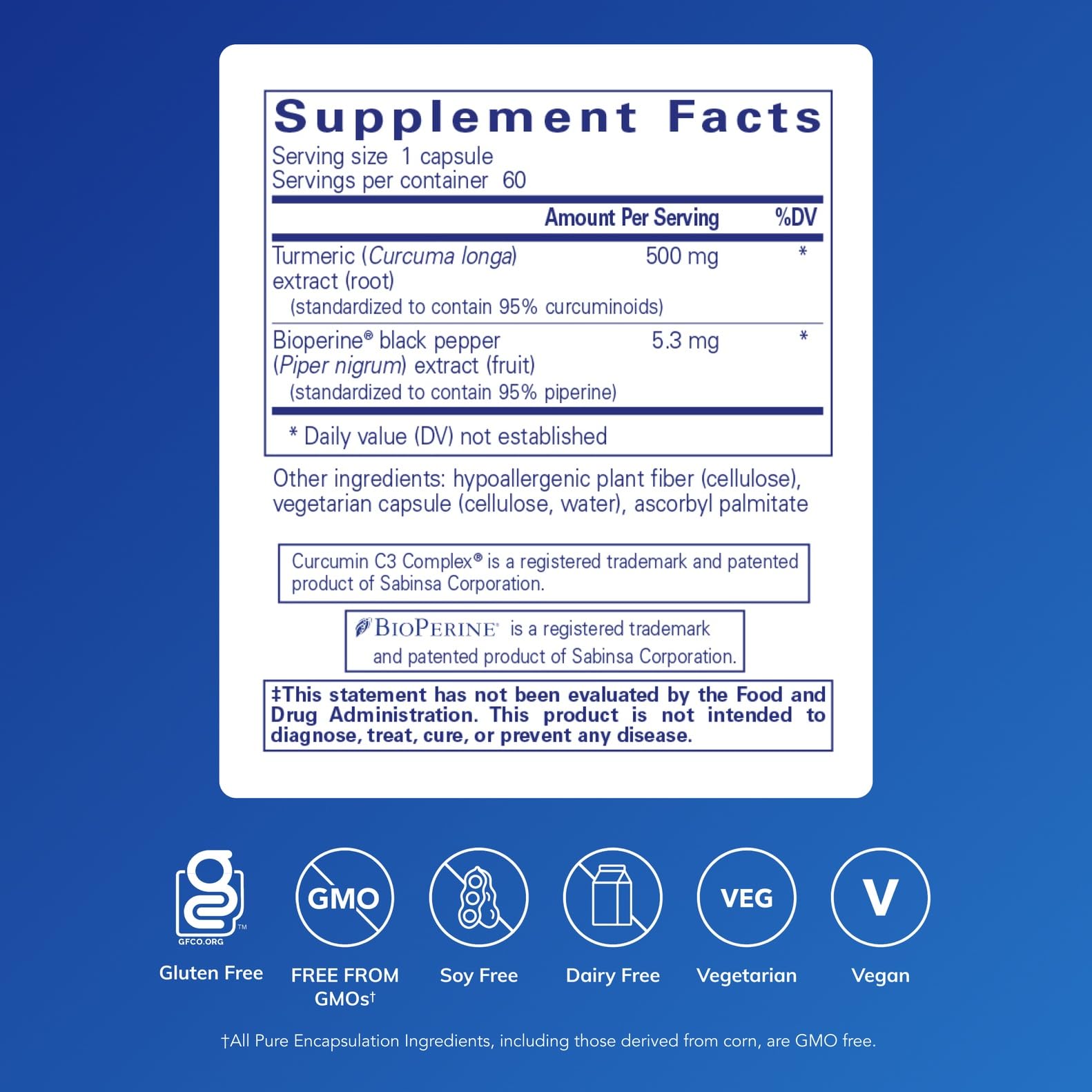 Pure Encapsulations Curcumin Capsules 500mg side view