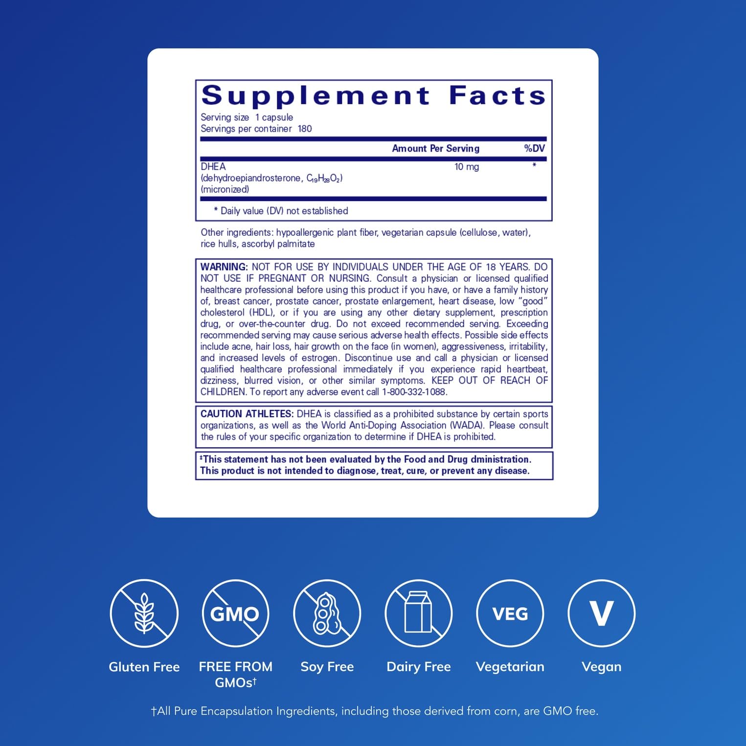 Pure Encapsulations DHEA Supplement 10mg side view of bottle