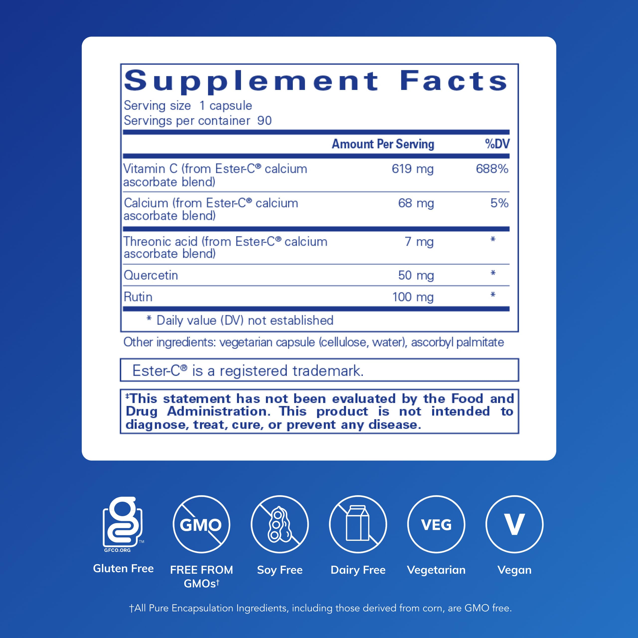 Pure Encapsulations Ester-C Vitamin C Supplement capsule bottle side view