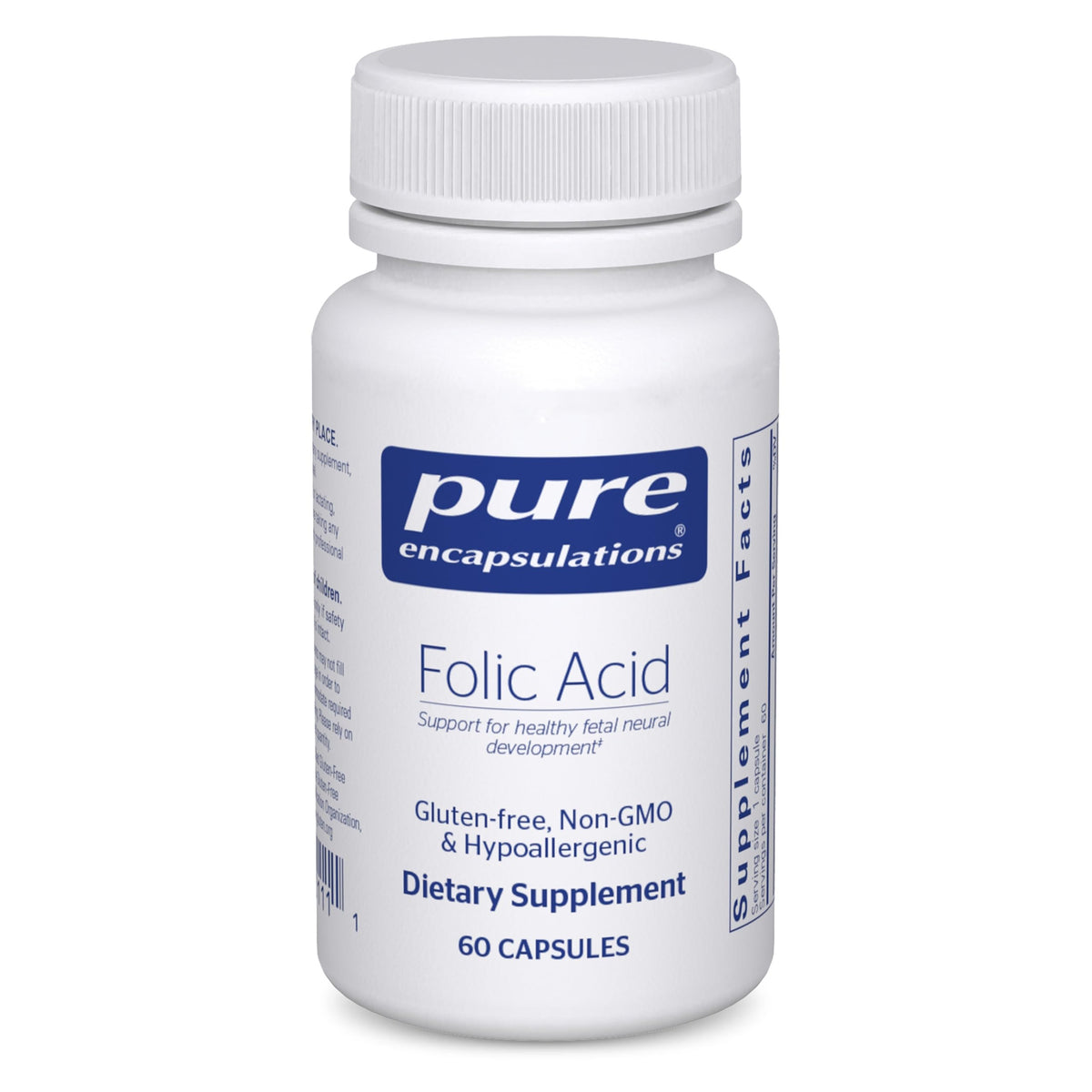 Pure Encapsulations Folic Acid 800 mcg supplement bottle front view