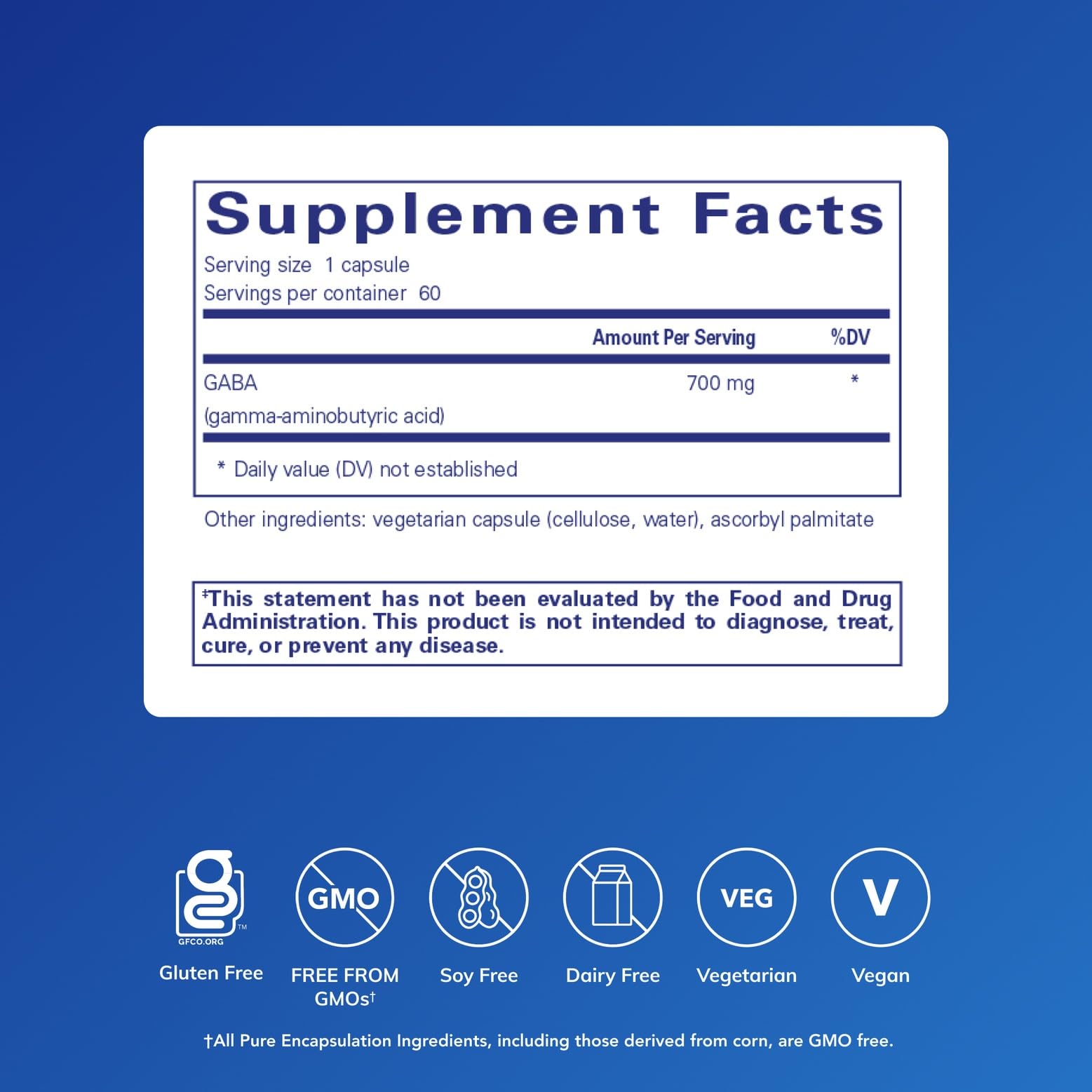 Pure Encapsulations GABA Capsules 700mg back view