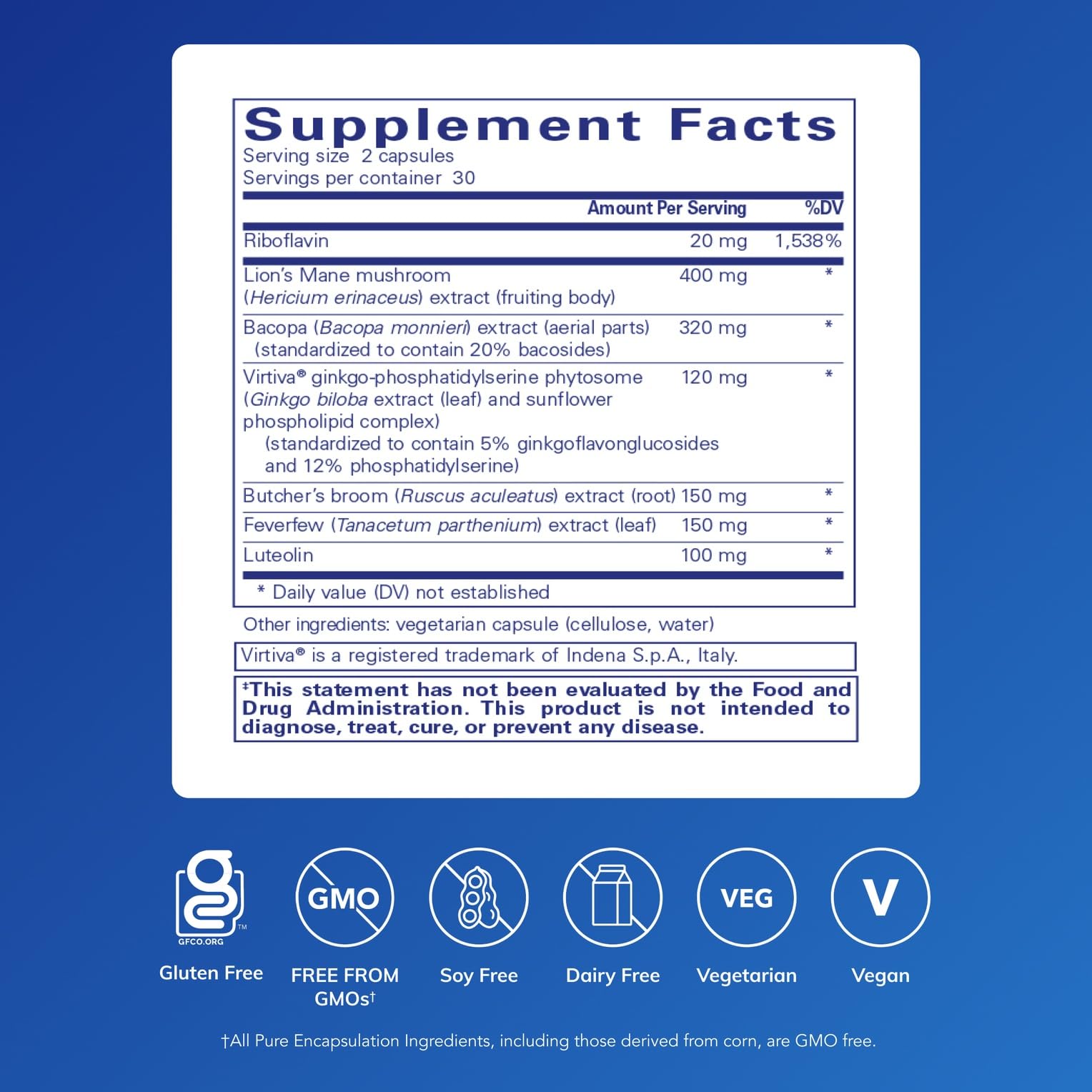 Pure Encapsulations Ginkgo Biloba 120mg capsules side view