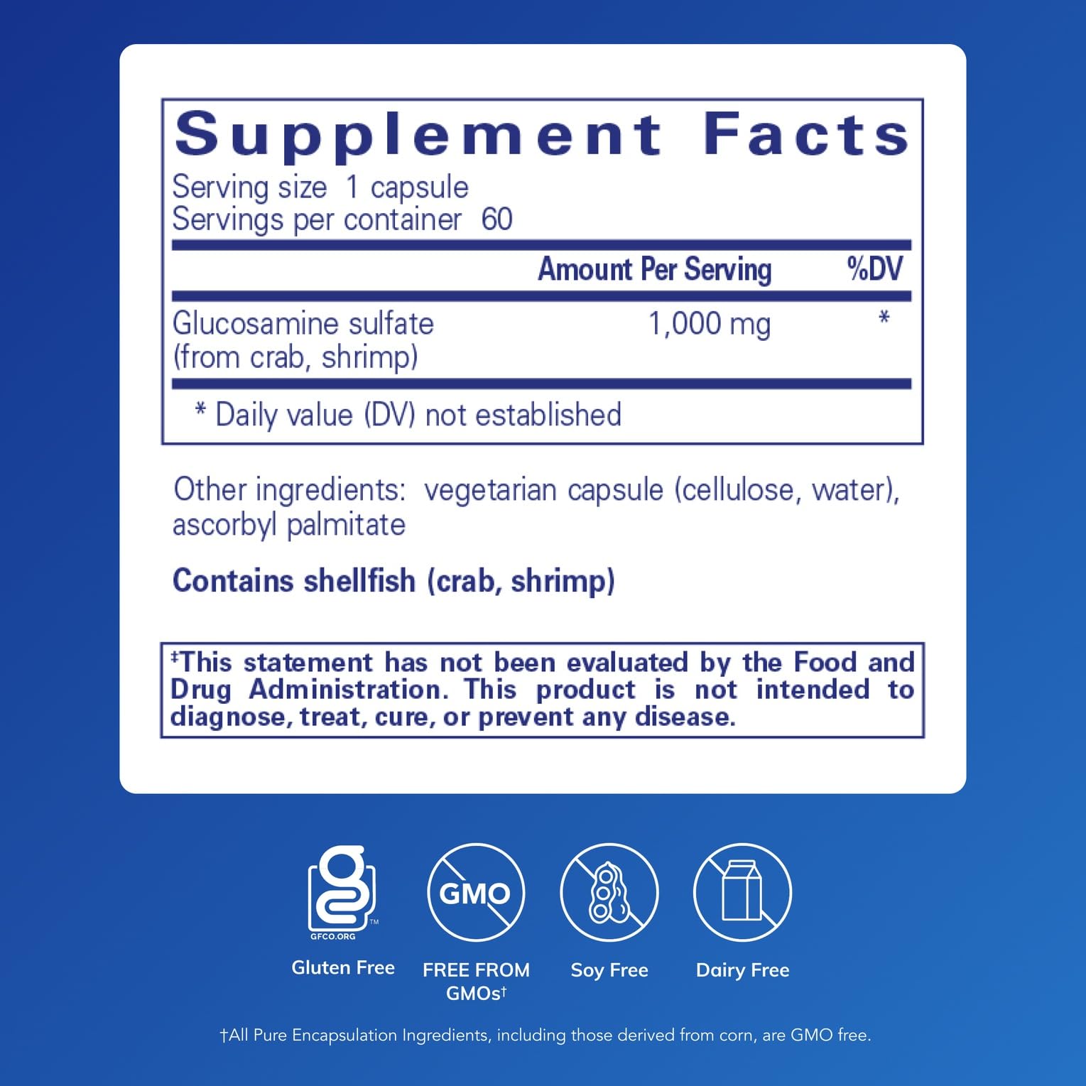 Pure Encapsulations Glucosamine Sulfate 1000mg side view