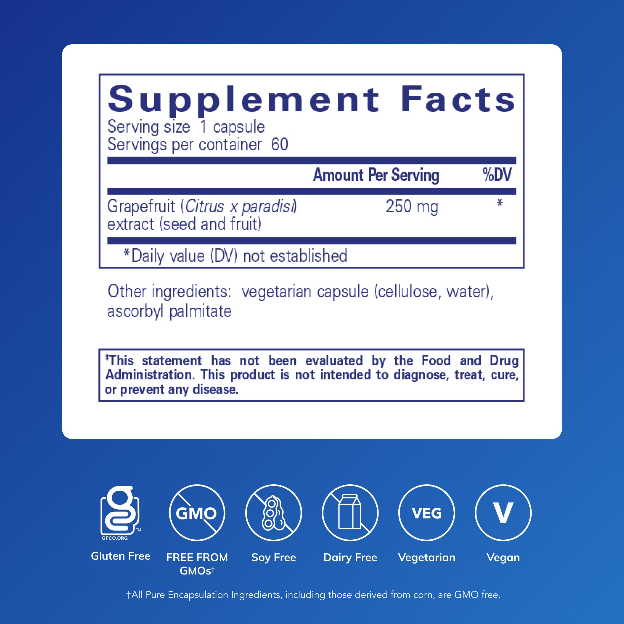 Pure Encapsulations Grapefruit Seed Extract 250mg side view