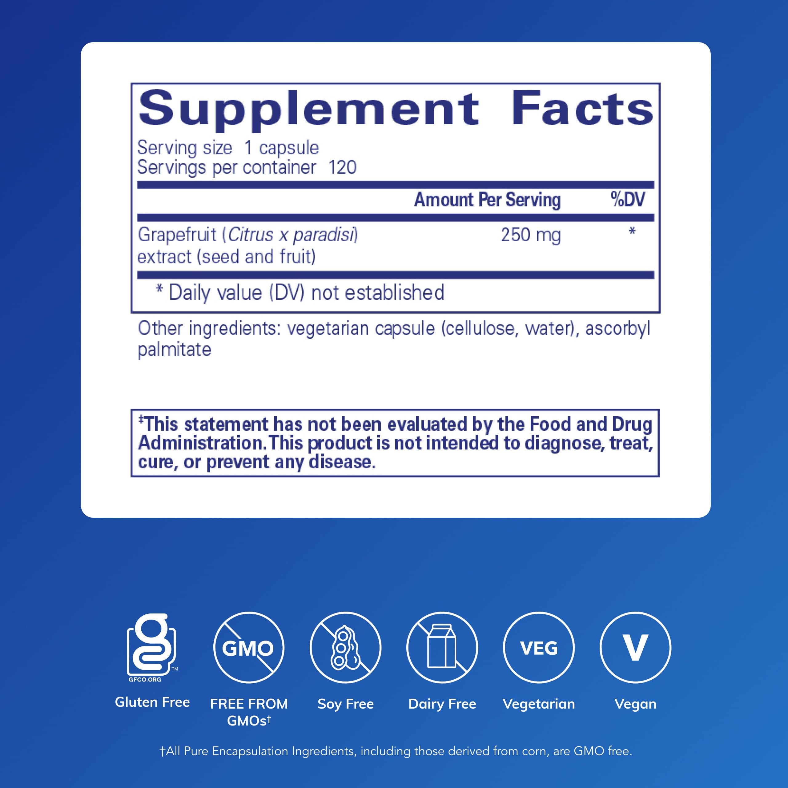 Pure Encapsulations Grapefruit Seed Extract 250mg side view of bottle