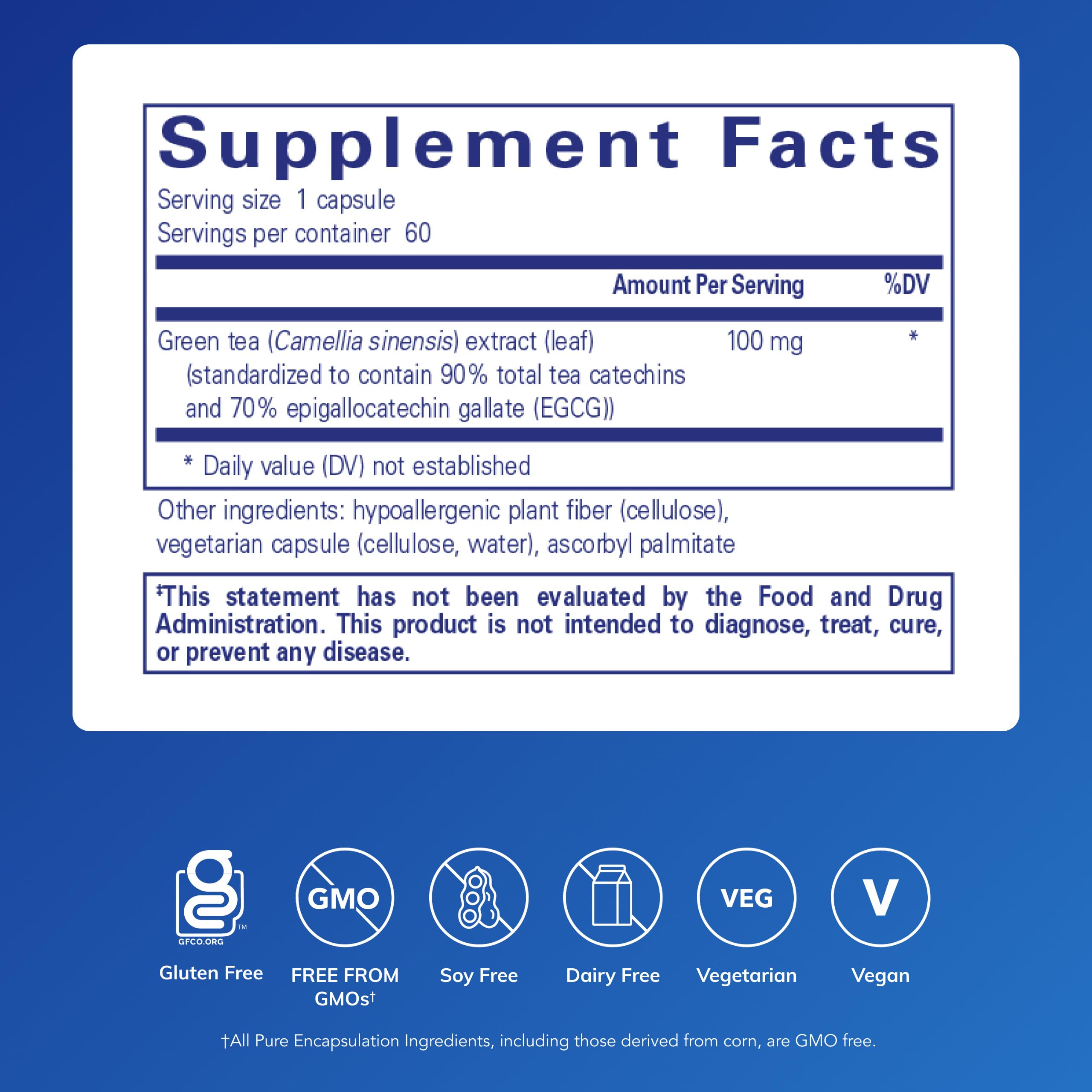 Pure Encapsulations Green Tea Extract 100mg side view