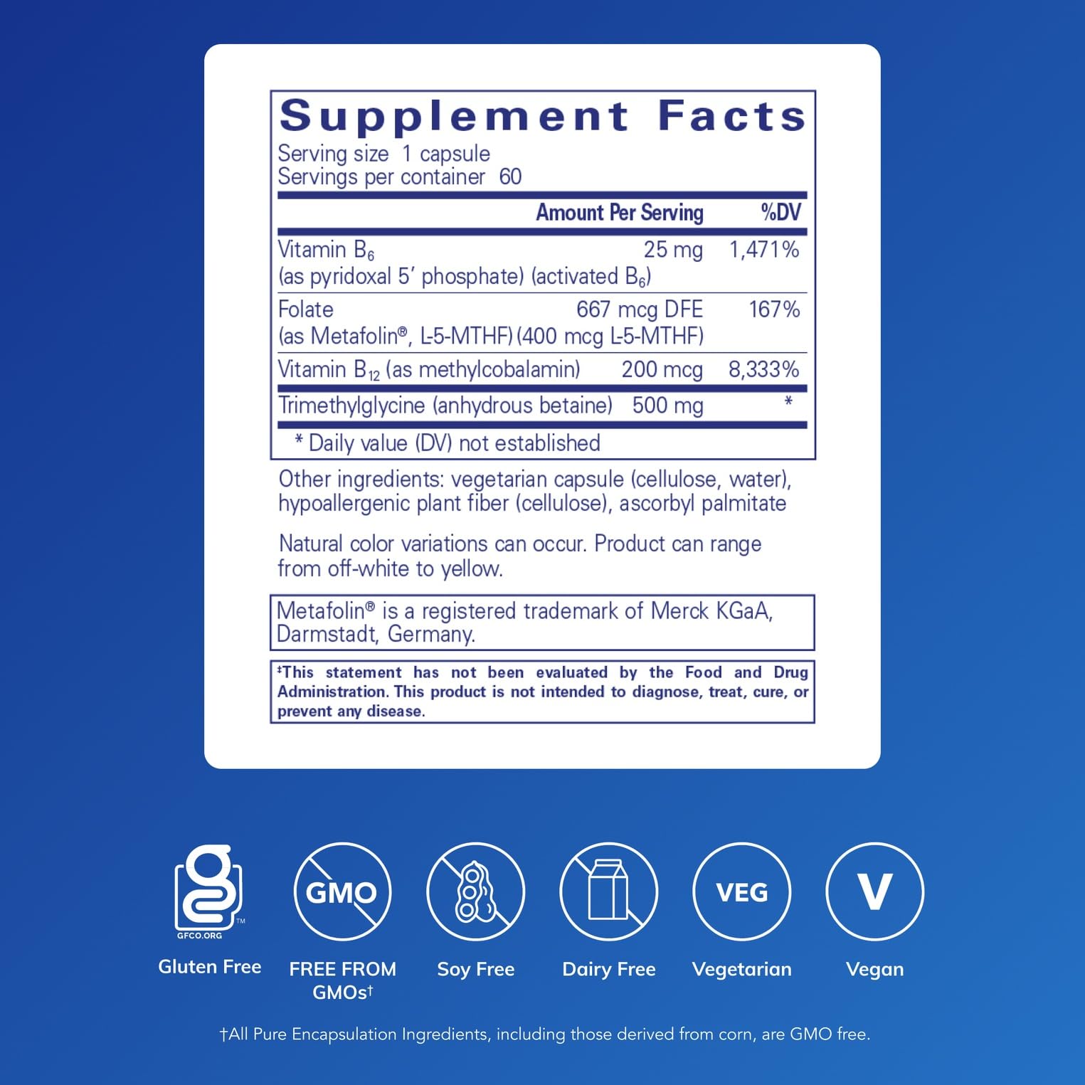 Pure Encapsulations Homocysteine Factors 60 Capsules side view
